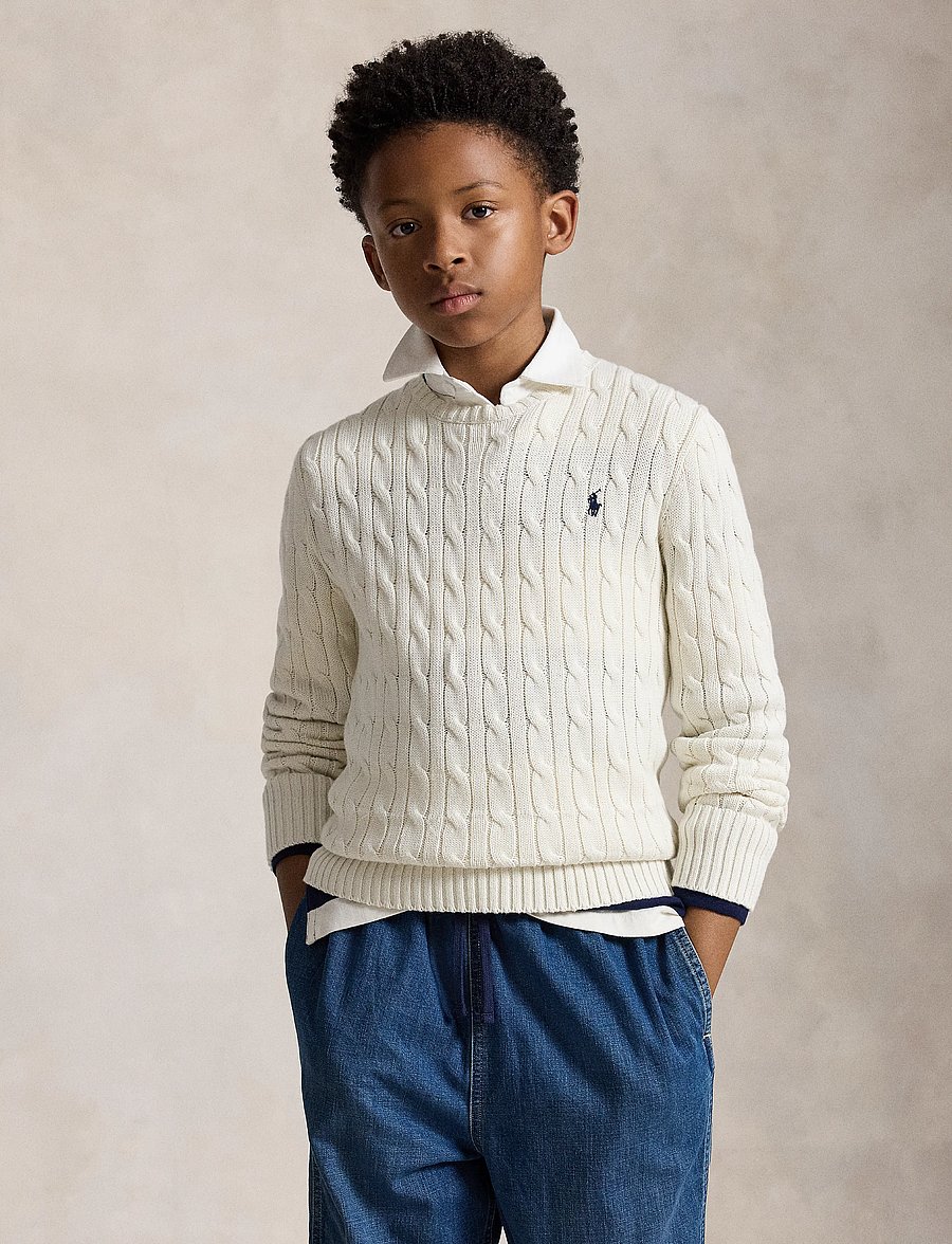 Ralph Lauren Kids - Cable-Knit Cotton Sweater - trøjer - nevis - 0