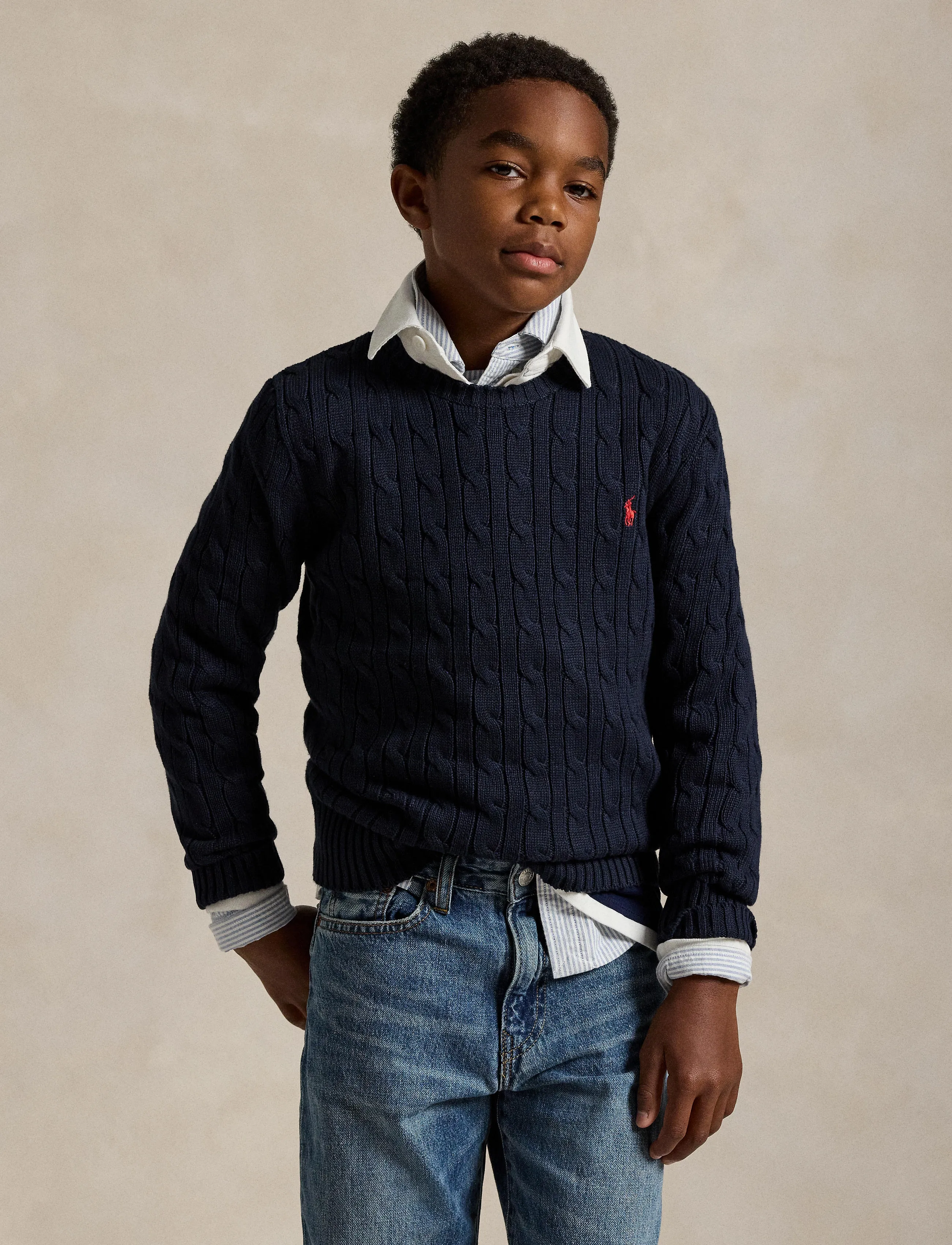 Ralph Lauren Kids - Cable-Knit Cotton Sweater - trøjer - rl navy/c3807 - 4