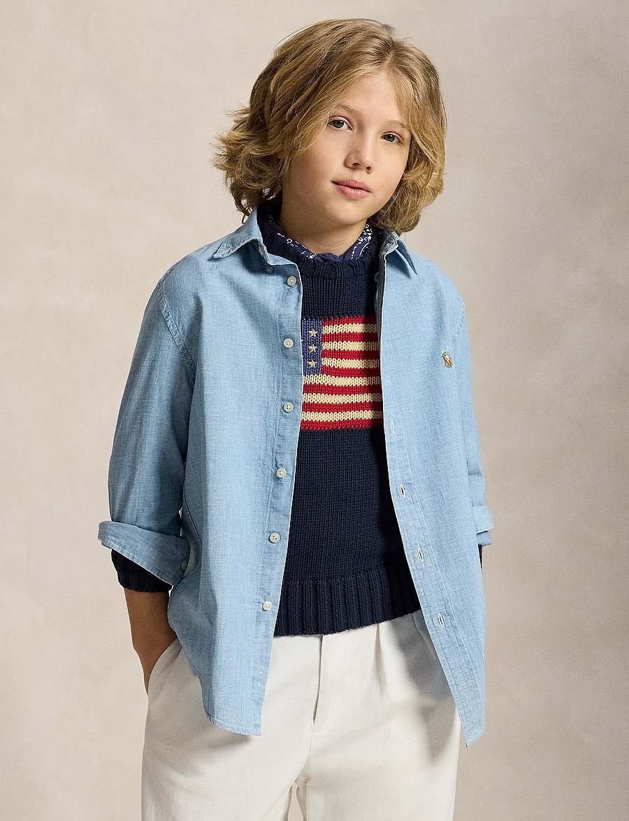 Ralph Lauren Kids - Cotton Chambray Shirt - langærmede skjorter - lt blue - 0