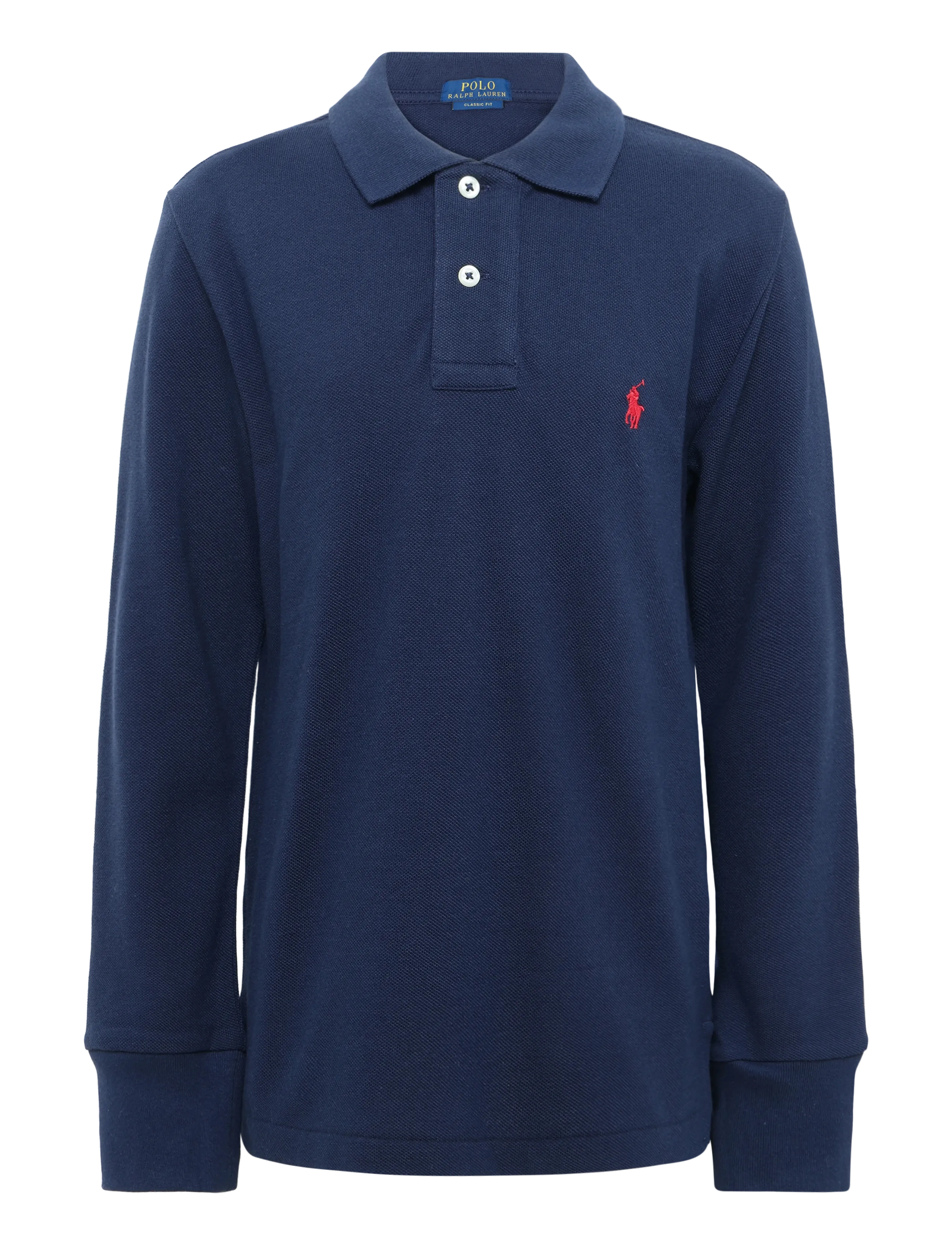 Ralph Lauren Kids Cotton Mesh Long-Sleeve Polo, 163-174, Polo Shirts, Marineblau - Long-sleeved Kinder