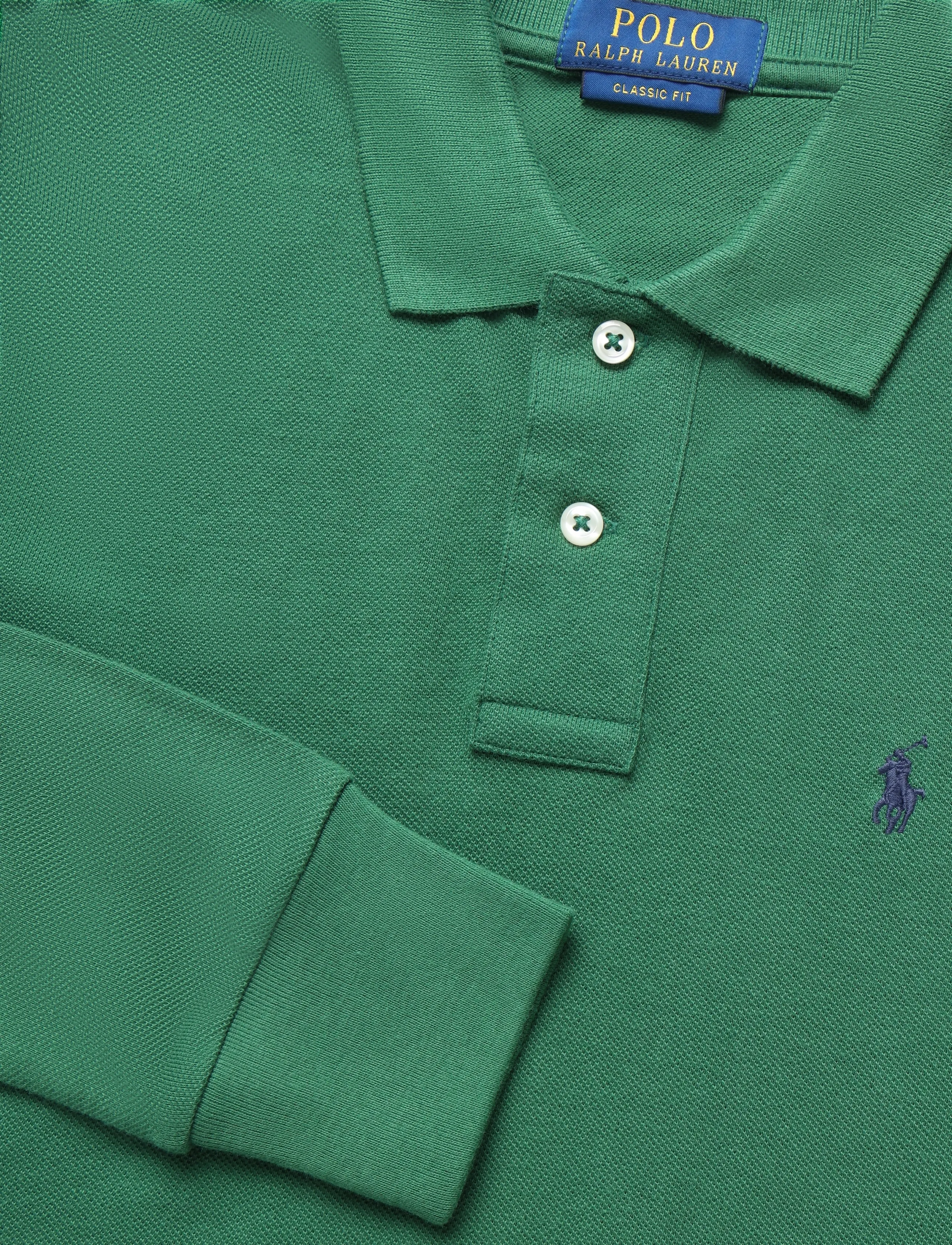 Ralph Lauren Kids - Cotton Mesh Long-Sleeve Polo - långärmade pikéer - verano green/c079 - 2
