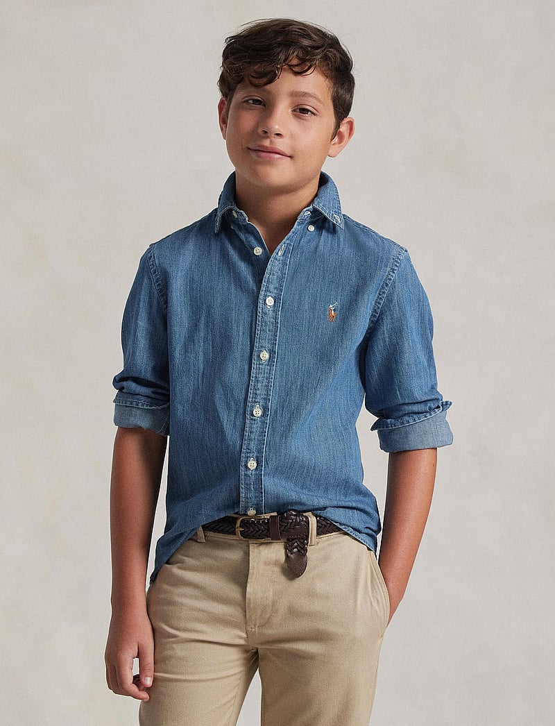 Ralph Lauren Kids - Cotton Chambray Shirt - langärmlige hemden - dk blue - 4