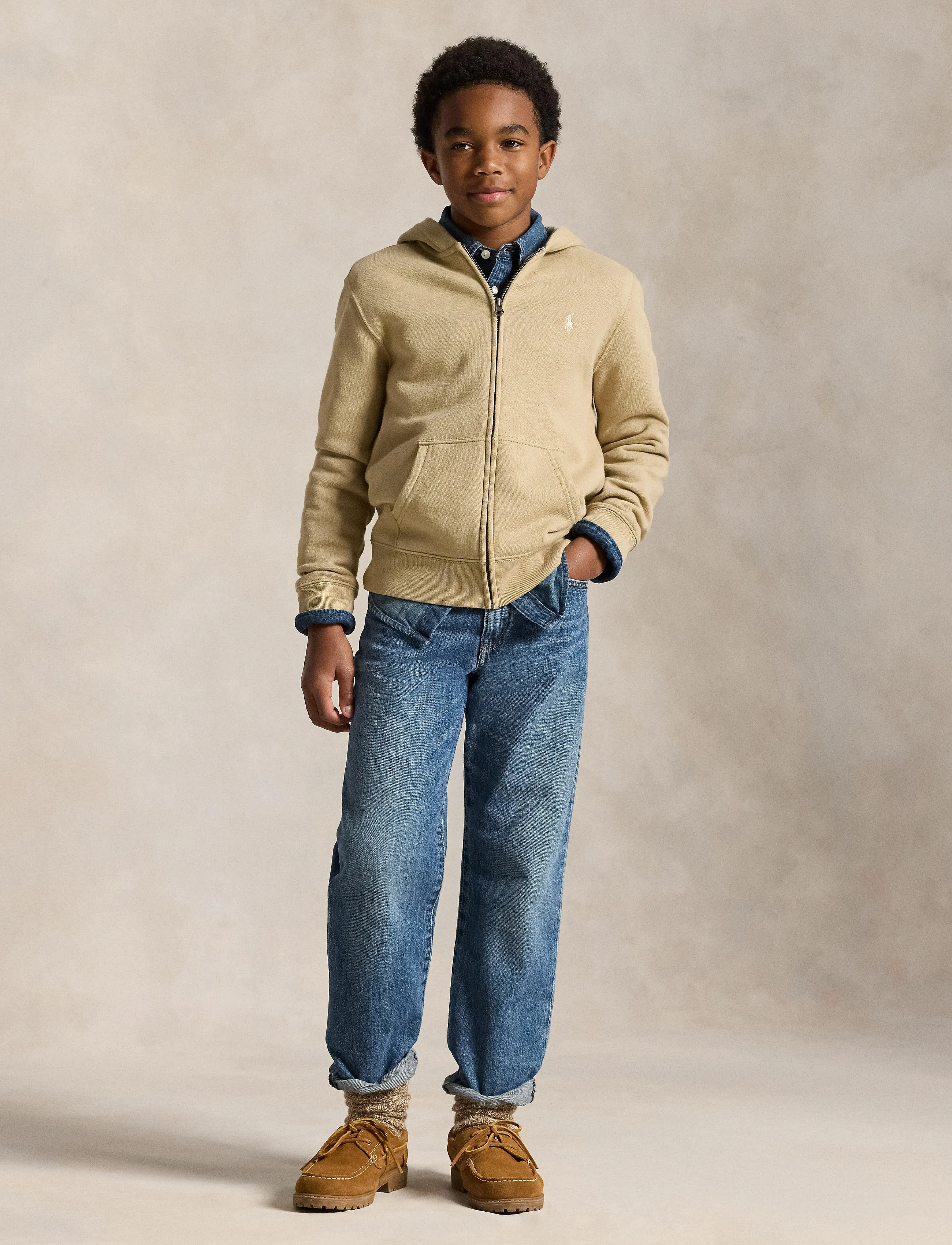 Ralph Lauren Kids Seasonal Fleece-Ls Fz Hood-Tp-Knt, 163-174, Sweatshirts & Hoodies, Beige - Kinder
