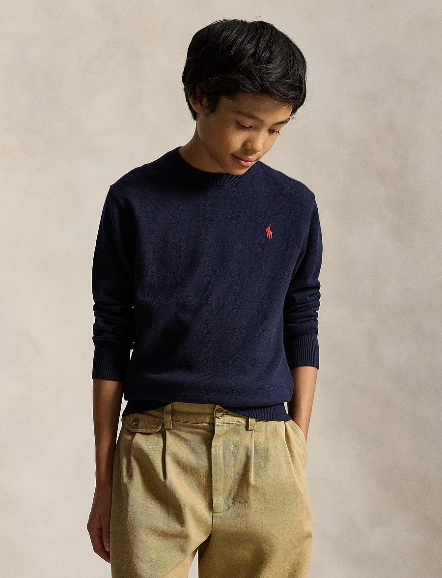 Ralph Lauren Kids - Cotton Crewneck Sweater - stickade tröjor - rl navy/c3822 - 4