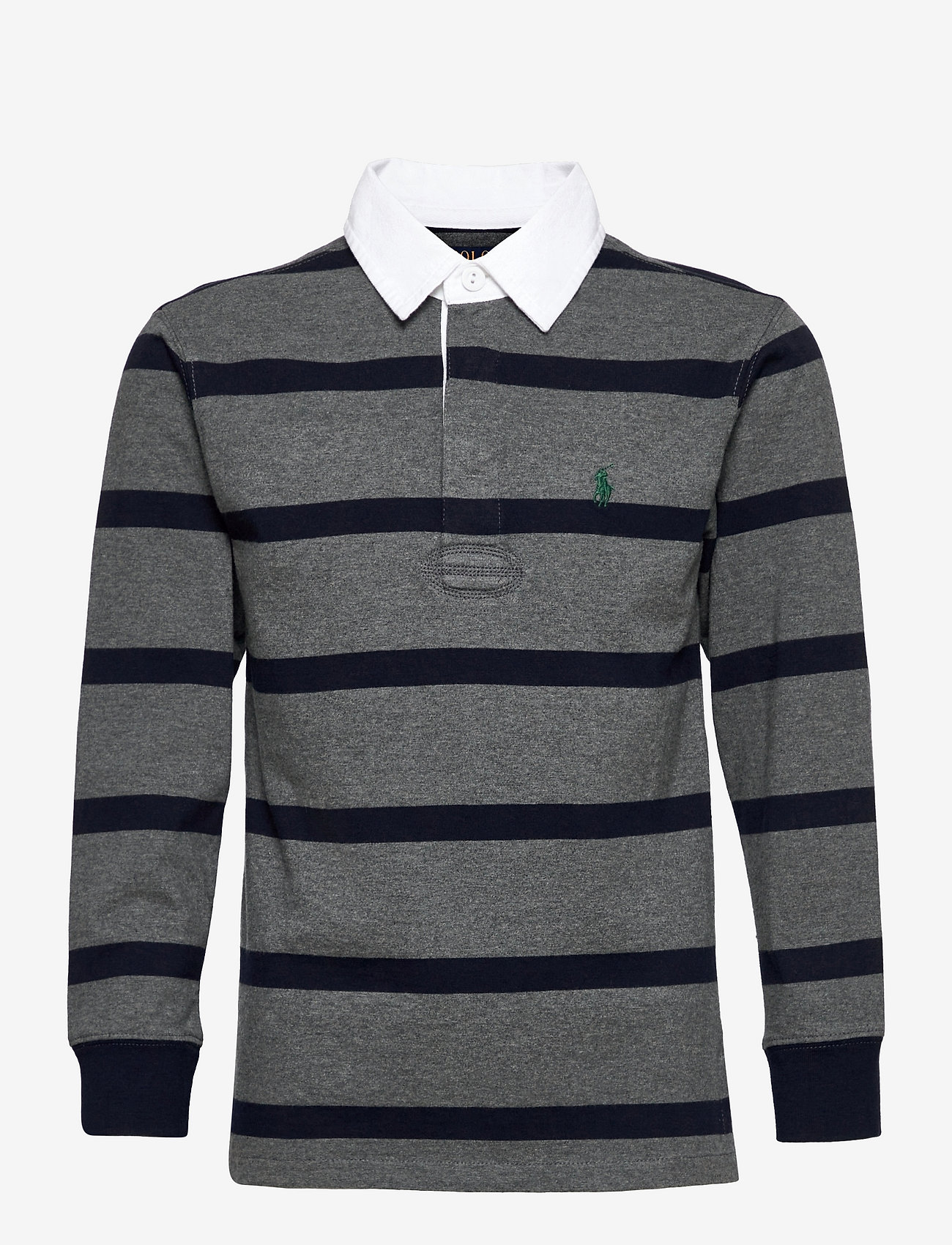 Ralph Lauren Kids - Striped Cotton Jersey Rugby Shirt - med flannel hthr/ - 0