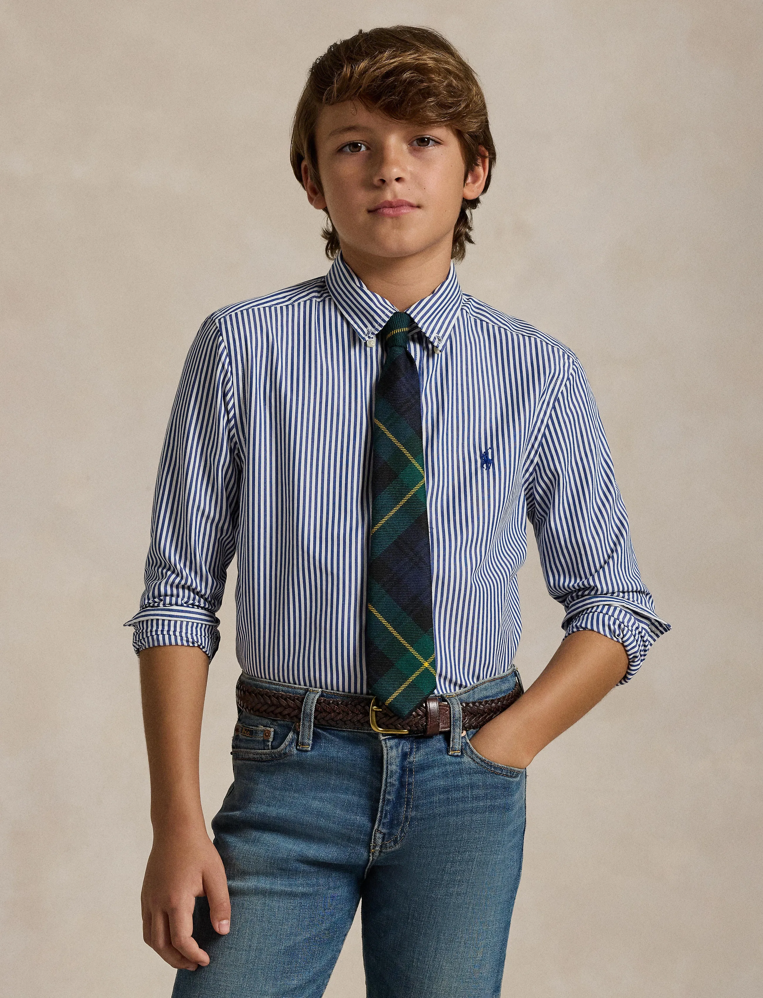 Ralph Lauren Kids - 50/1 POPLIN-LS BD-SI-SPS - krekli ar garām piedurknēm - 4655a navy/white - 4