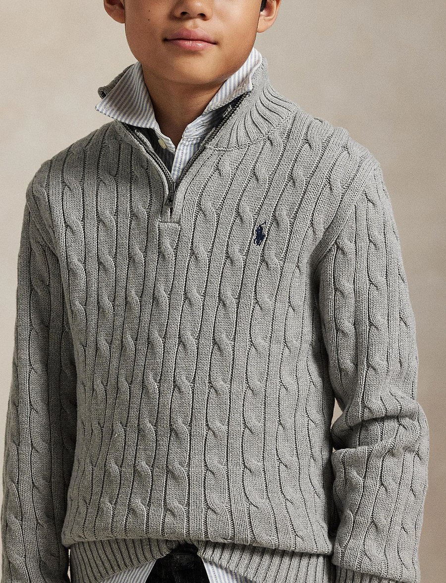 Ralph Lauren Kids - Cable-Knit Cotton Quarter-Zip Sweater - džemperiai - andover heather/c - 3