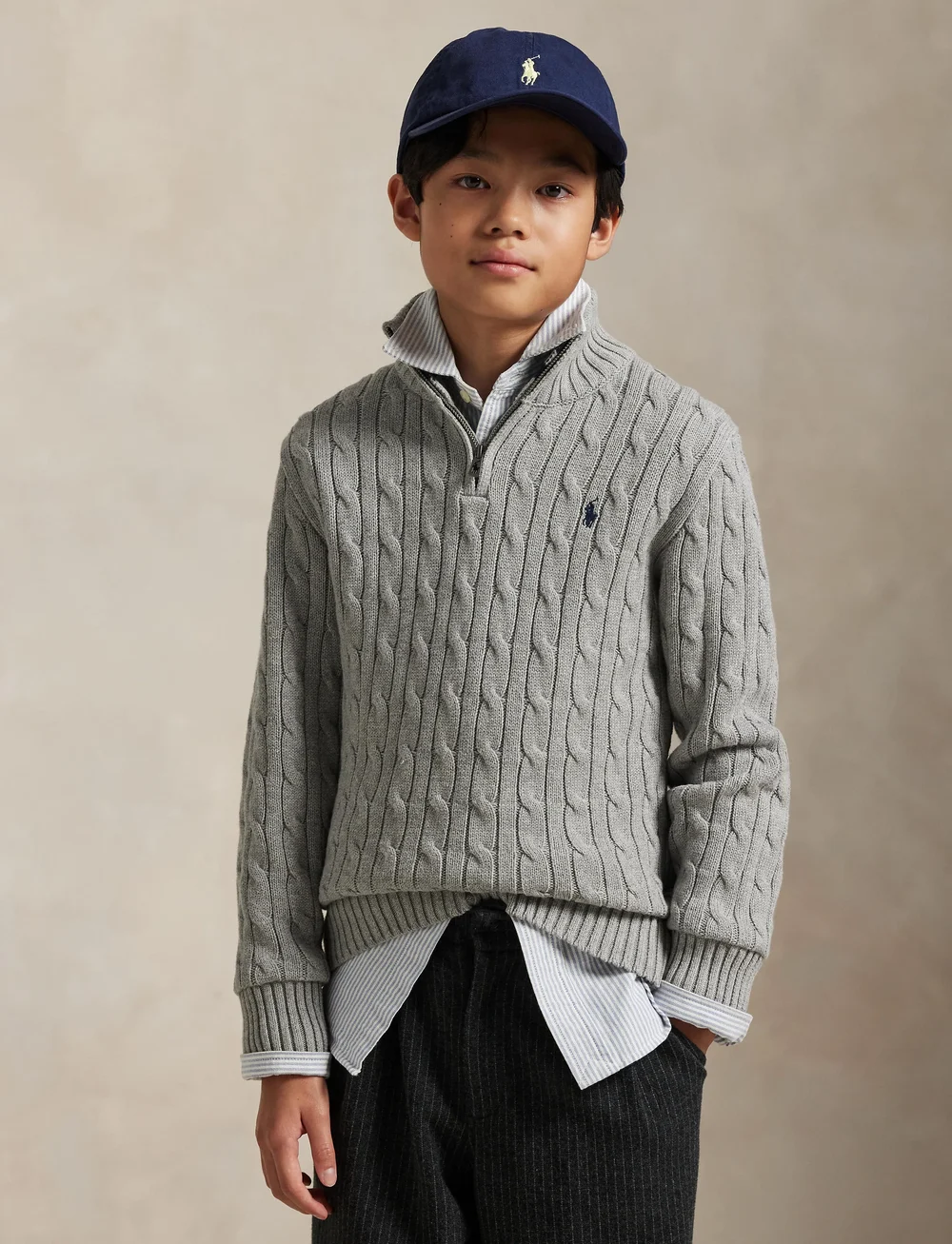 Ralph Lauren Kids - Cable-Knit Cotton Quarter-Zip Sweater - jumpers - andover heather/c - 4