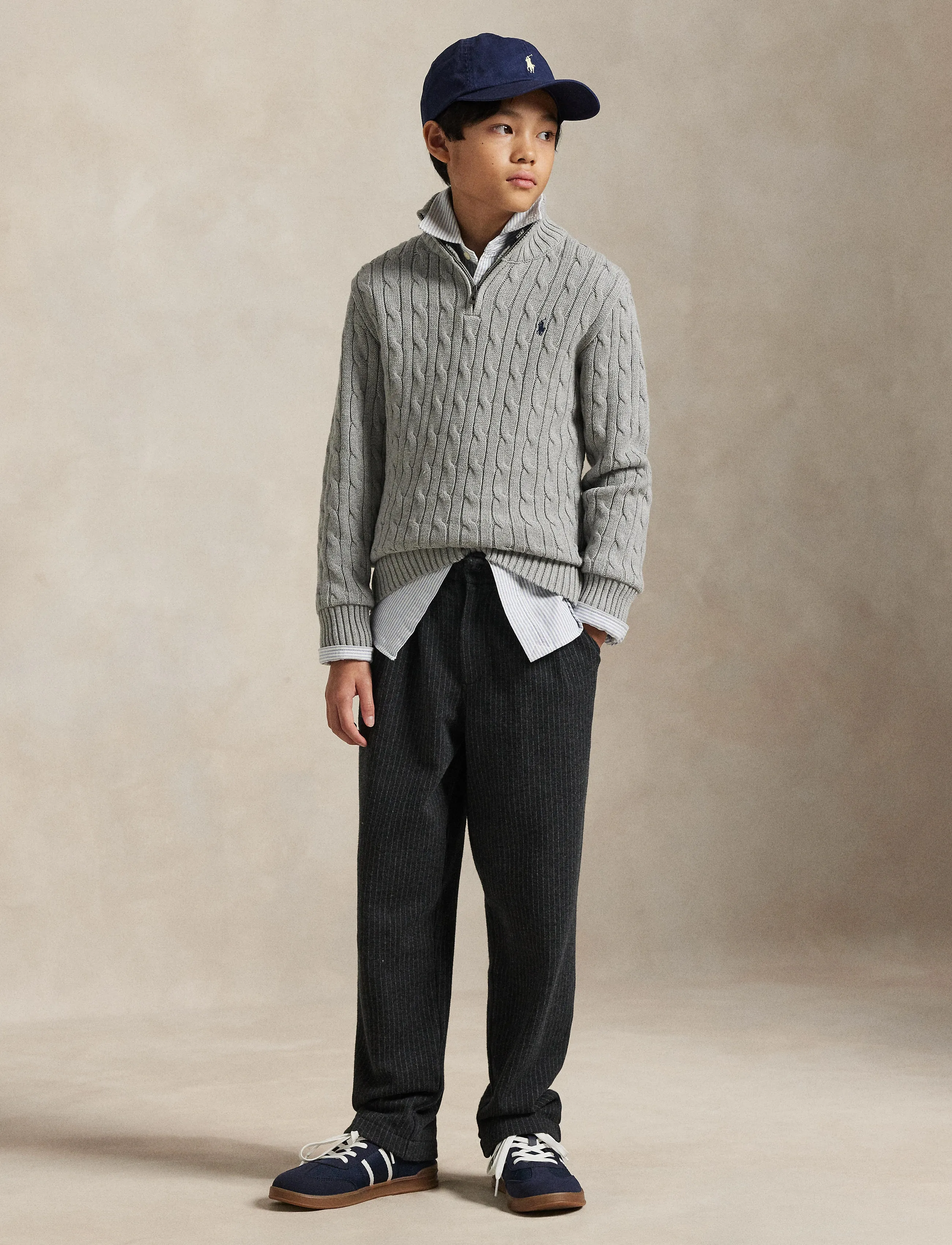 Ralph Lauren Kids - Cable-Knit Cotton Quarter-Zip Sweater - pullover - andover heather/c - 0