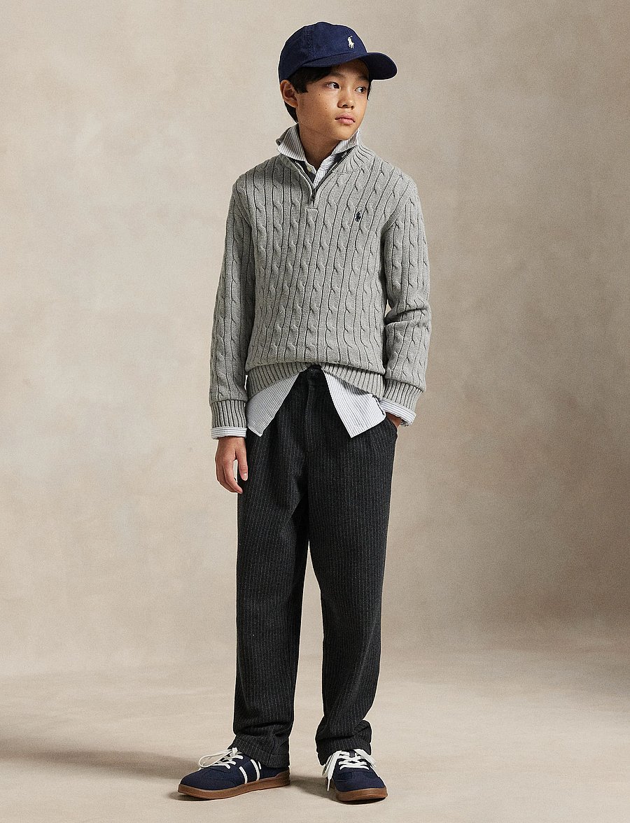 Ralph Lauren Kids - Cable-Knit Cotton Quarter-Zip Sweater - džemperiai - andover heather/c - 0
