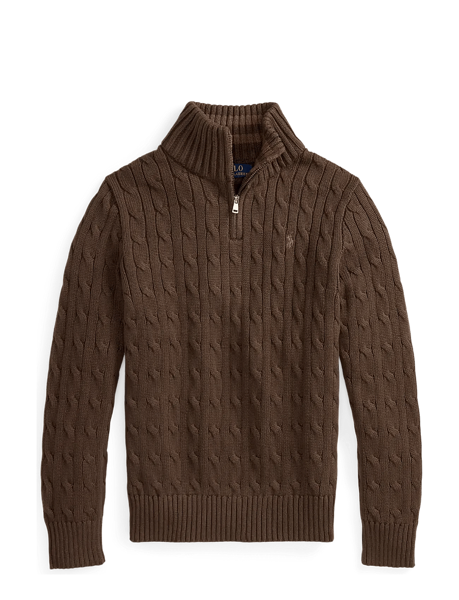 Ralph Lauren Kids - Cable-Knit Cotton Quarter-Zip Sweater - stickade tröjor - nutmeg brown/c8985 - 0