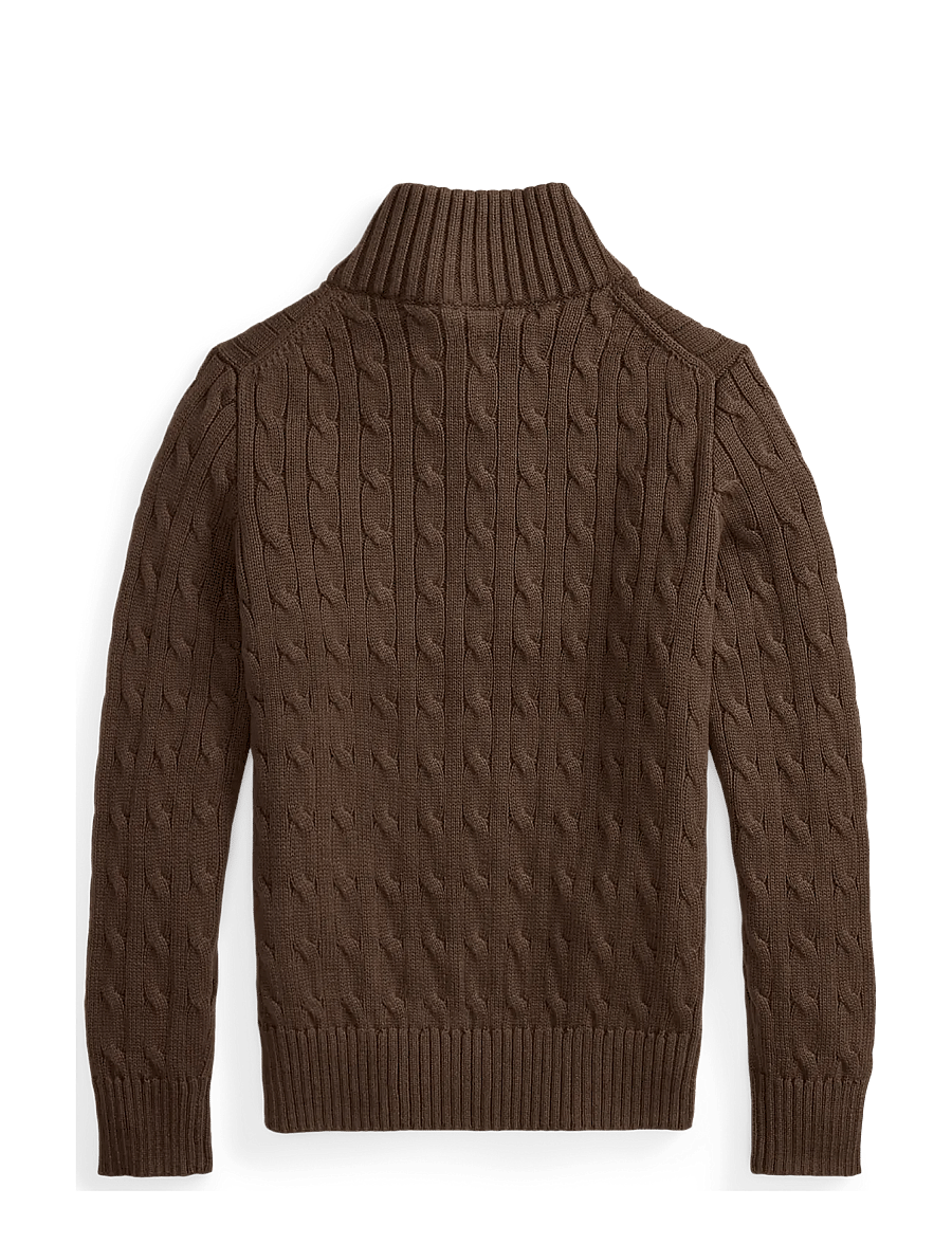 Ralph Lauren Kids - Cable-Knit Cotton Quarter-Zip Sweater - stickade tröjor - nutmeg brown/c8985 - 1