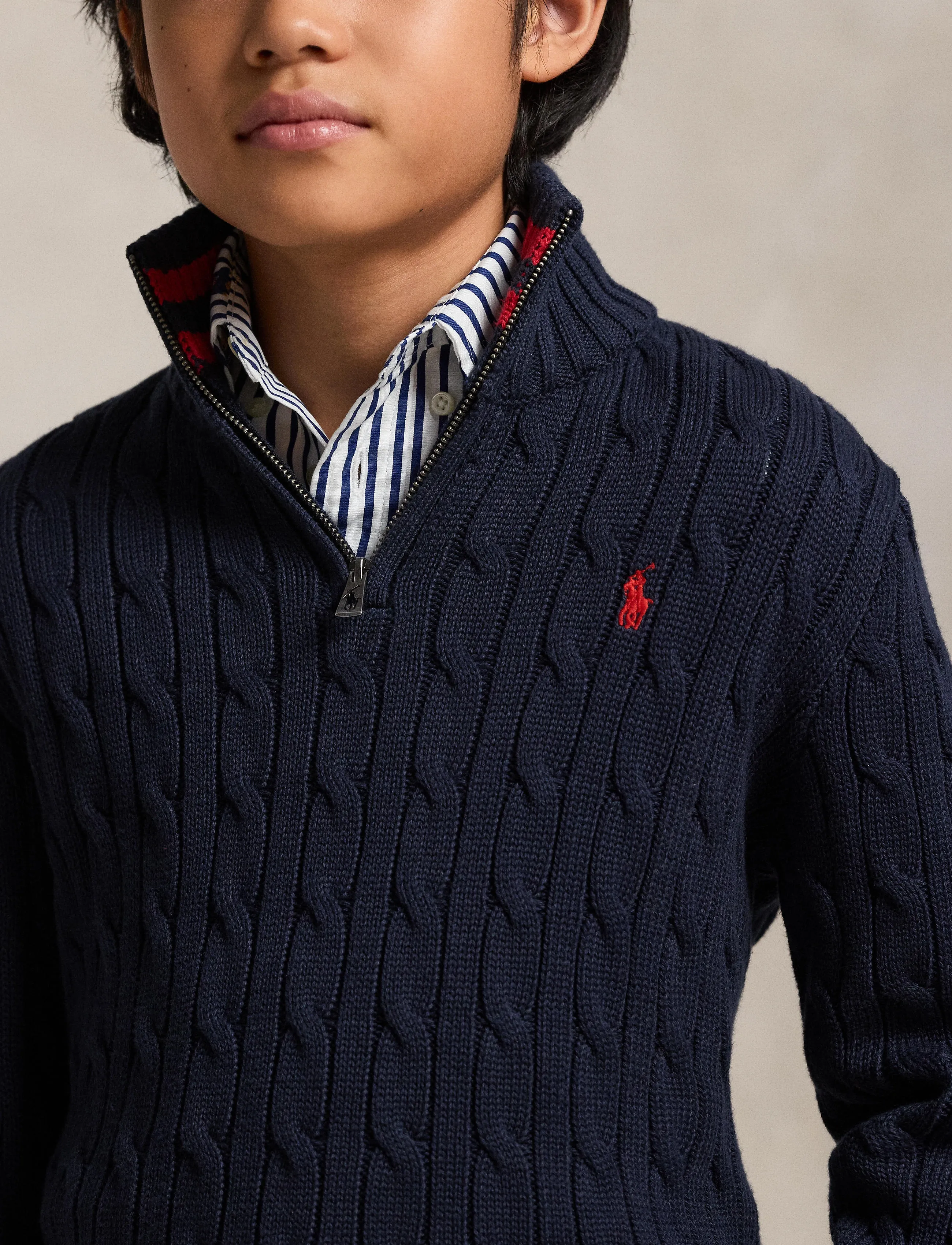Ralph Lauren Kids - Cable-Knit Cotton Quarter-Zip Sweater - trøjer - rl navy/c3807 - 3