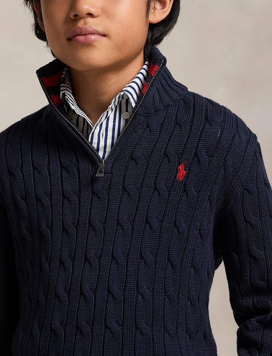Ralph Lauren Kids - Cable-Knit Cotton Quarter-Zip Sweater - trøjer - rl navy/c3807 - 3