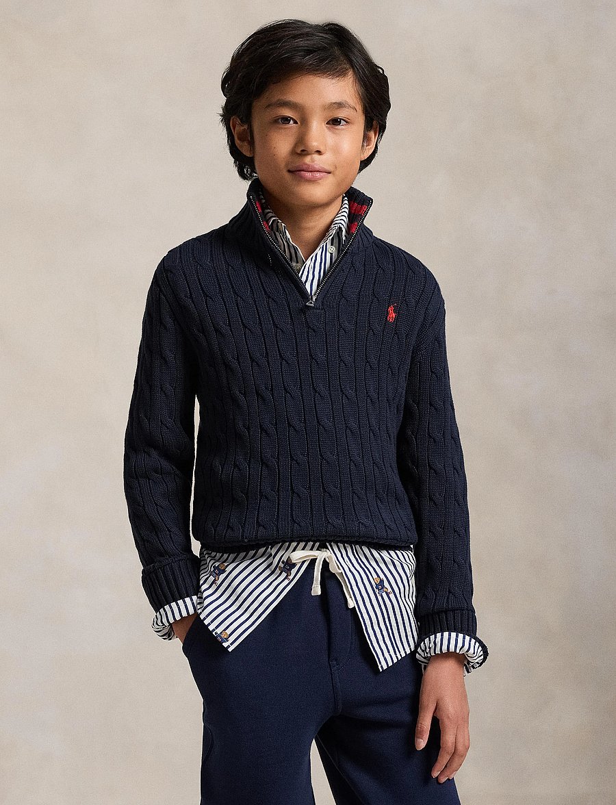 Ralph Lauren Kids - Cable-Knit Cotton Quarter-Zip Sweater - trøjer - rl navy/c3807 - 4