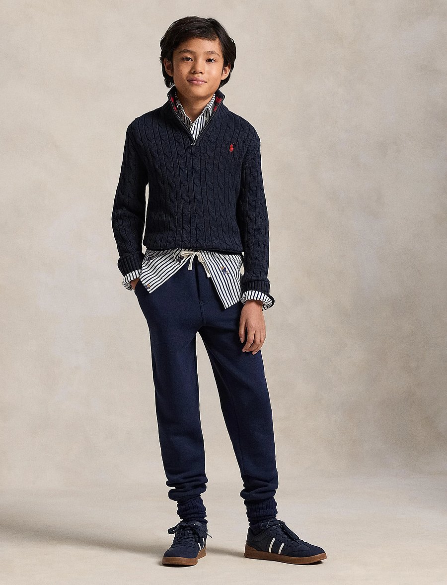 Ralph Lauren Kids - Cable-Knit Cotton Quarter-Zip Sweater - trøjer - rl navy/c3807 - 0