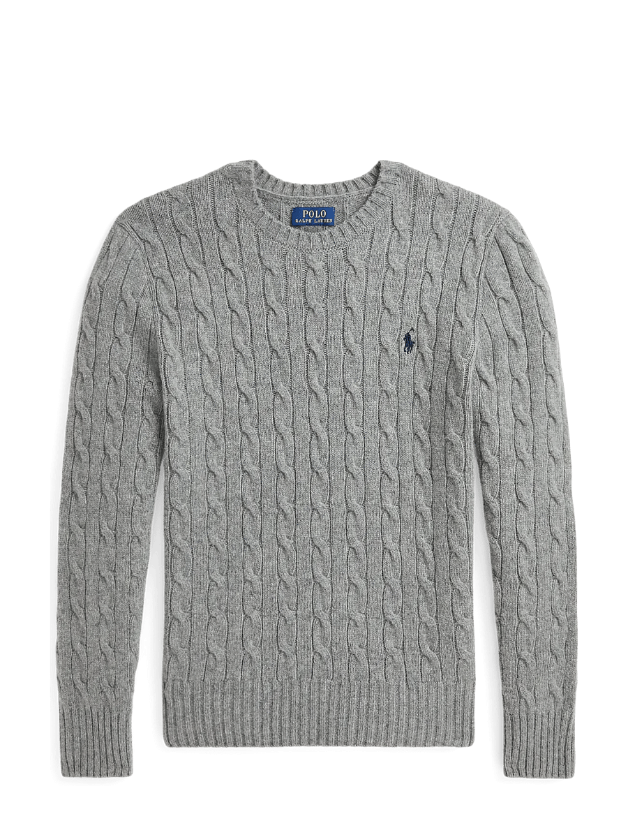 Ralph Lauren Kids - Cable-Knit Wool-Cashmere Sweater - stickade tröjor - fawn grey hthr/rl navy - 0