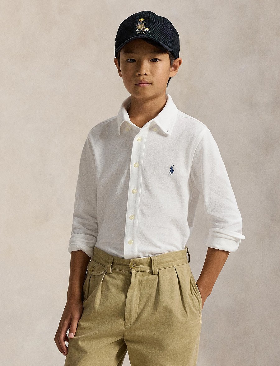 Ralph Lauren Kids - Featherweight Cotton Mesh Shirt - langärmlige hemden - white - 3