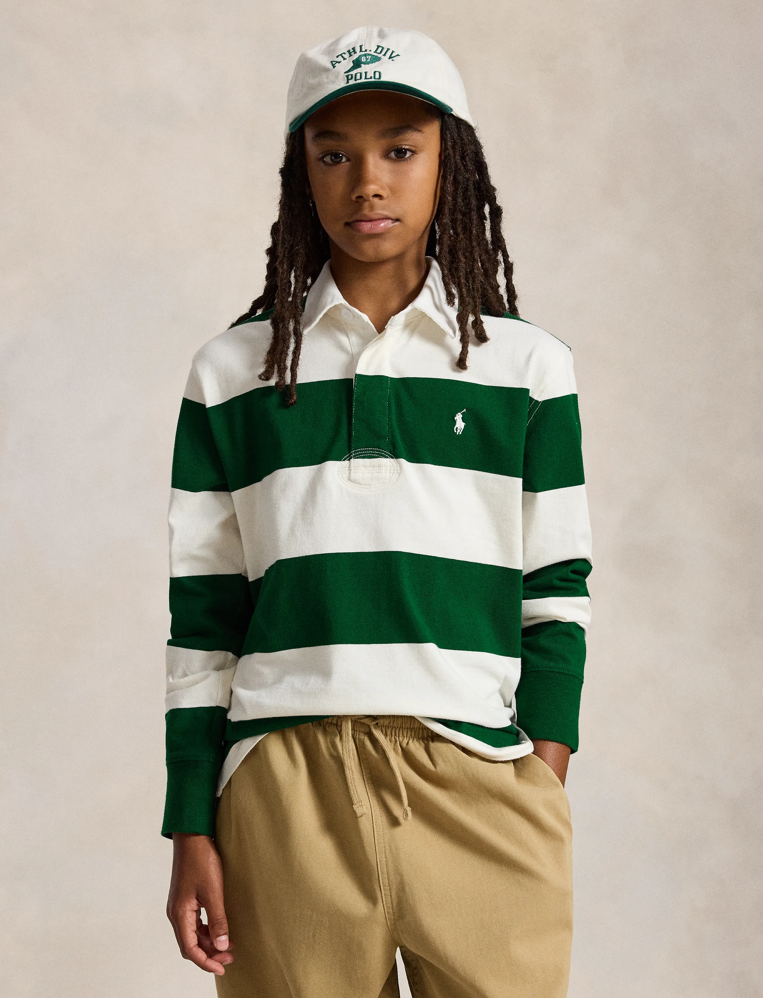 Ralph Lauren Kids The Iconic Rugby Shirt, M, Green, Polo Skjorter > Langærmede Polo Shirts, Børn