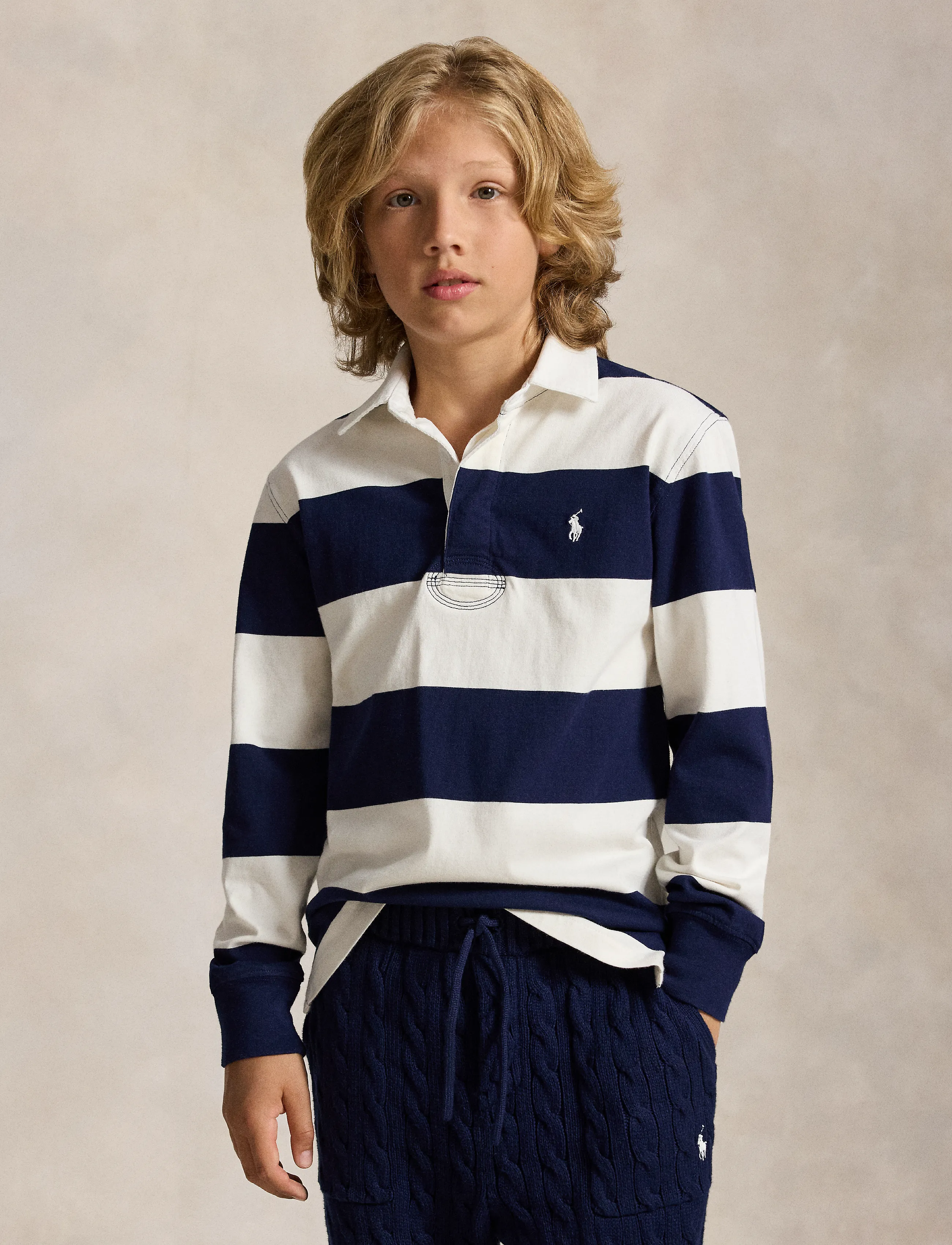 Ralph Lauren Kids The Iconic Rugby Shirt, M, Navy, Polo Skjorter > Langærmede Polo Shirts, Børn