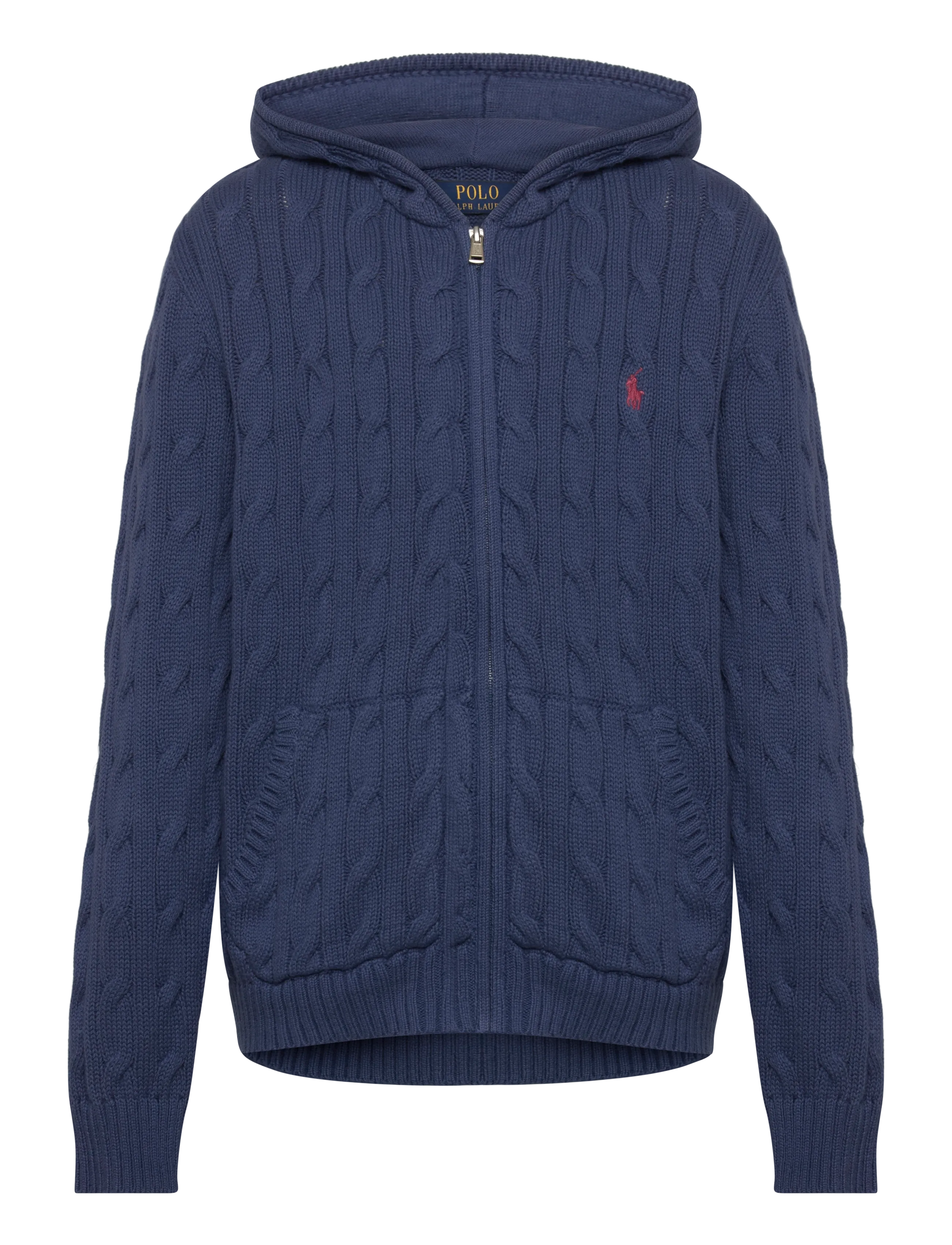 Ralph Lauren Kids Cable Cotton Hooded Full-Zip Sweater, 163-174, Sweatshirts & Hoodies, Marineblau - Kinder