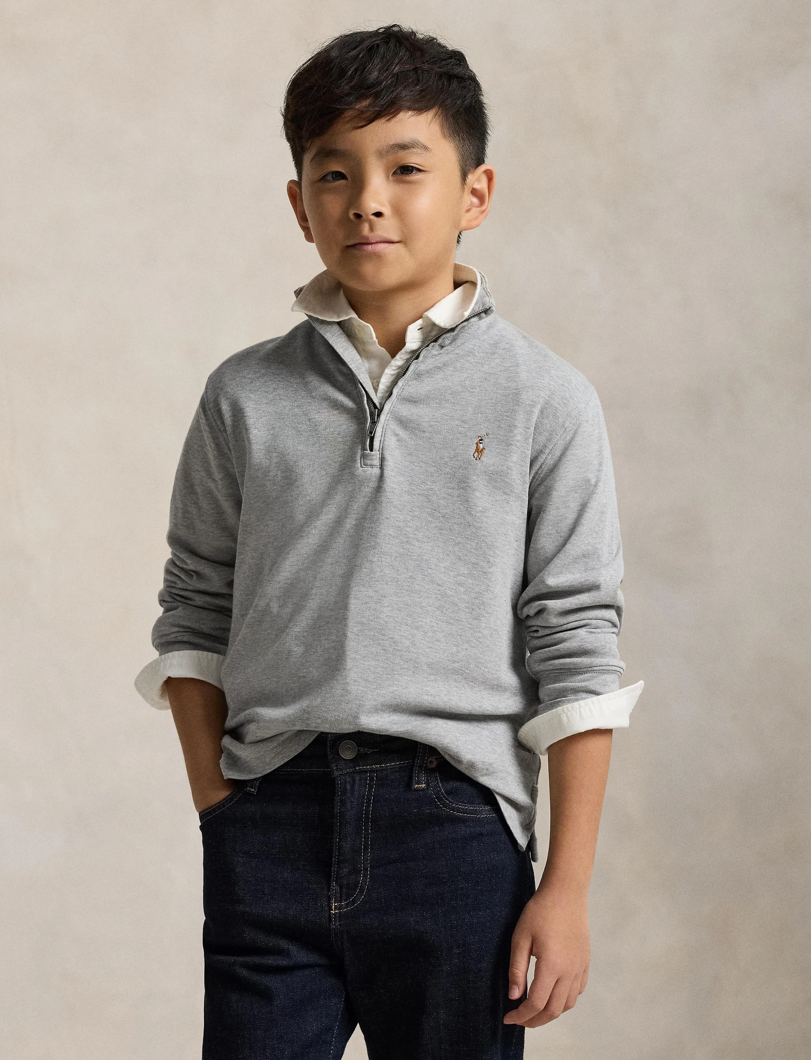 Ralph Lauren Kids - Cotton Interlock Quarter-Zip Pullover - andover heather - 3