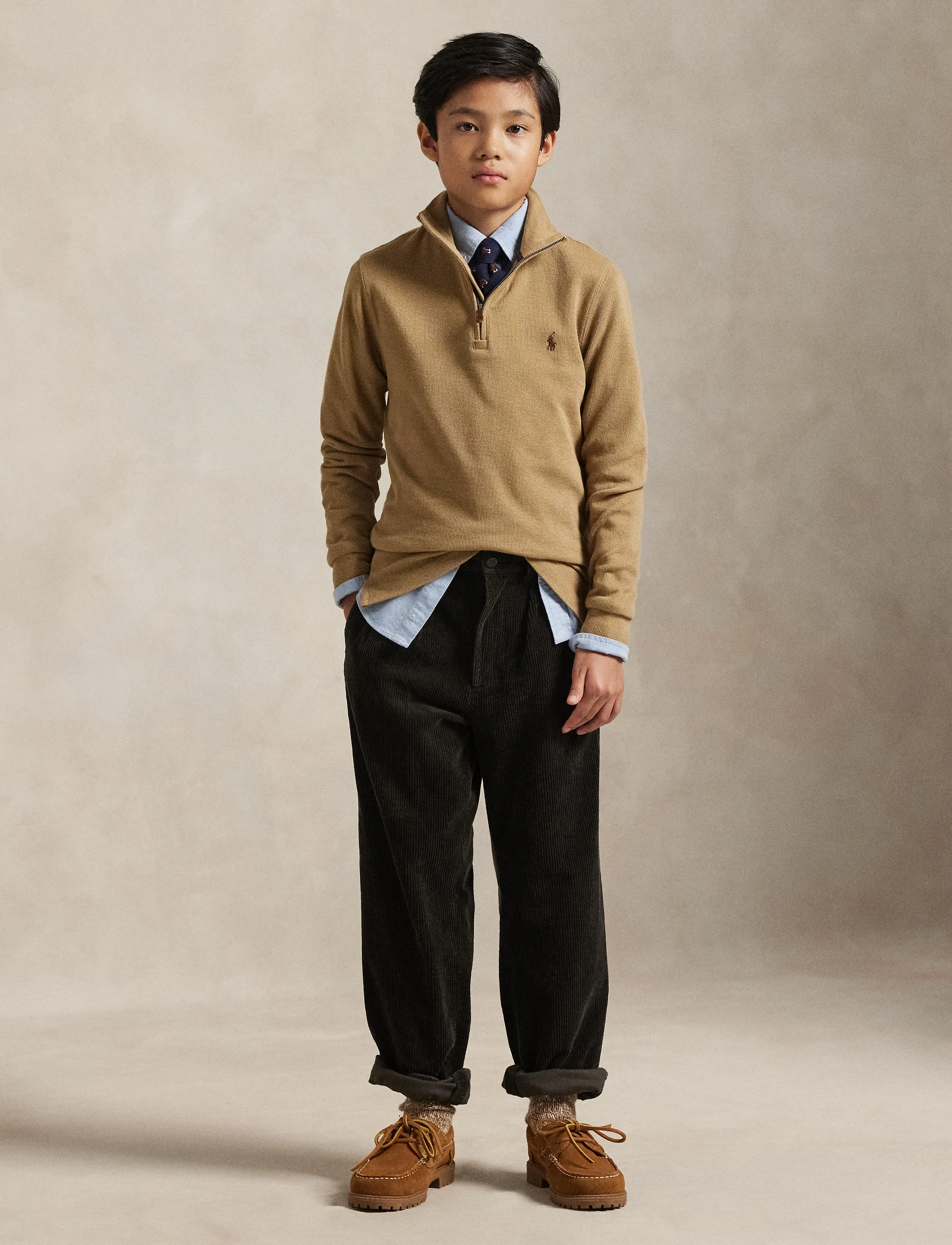Ralph Lauren Kids - Estate-Rib Quarter-Zip Pullover - camel/c8970 - 4