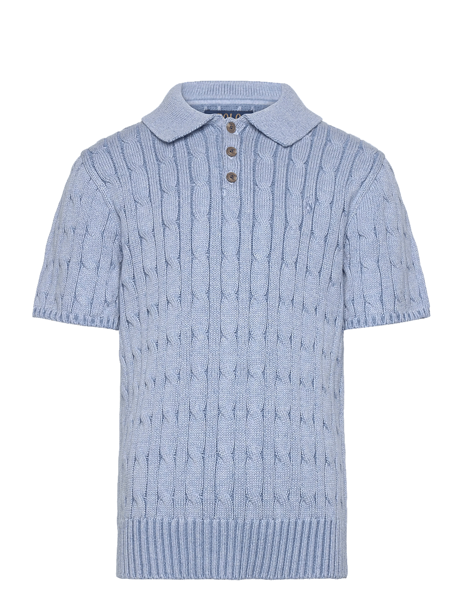 Ralph Lauren Kids - Cable-Knit Cotton Polo-Collar Sweater - kortärmade pikéer - blue heather/c711 - 0