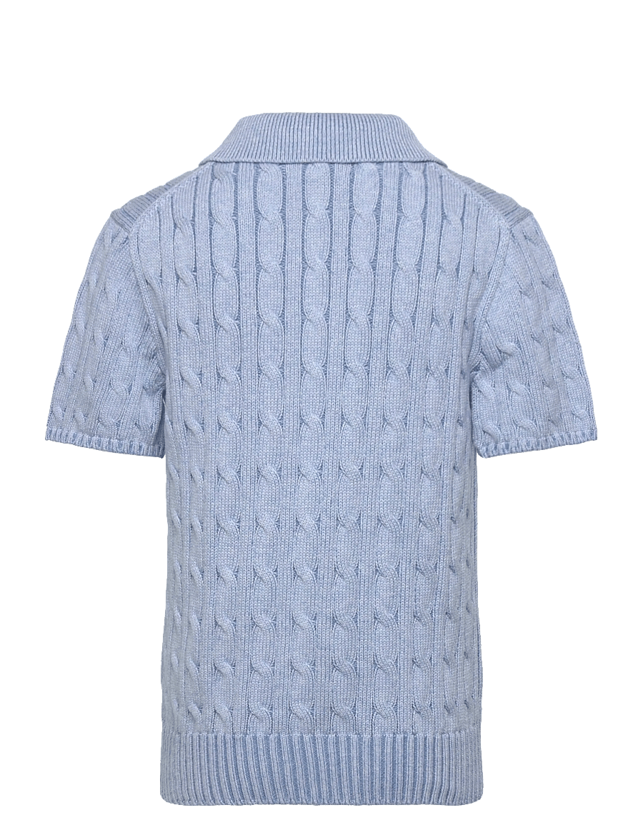 Ralph Lauren Kids - Cable-Knit Cotton Polo-Collar Sweater - kortärmade pikéer - blue heather/c711 - 1