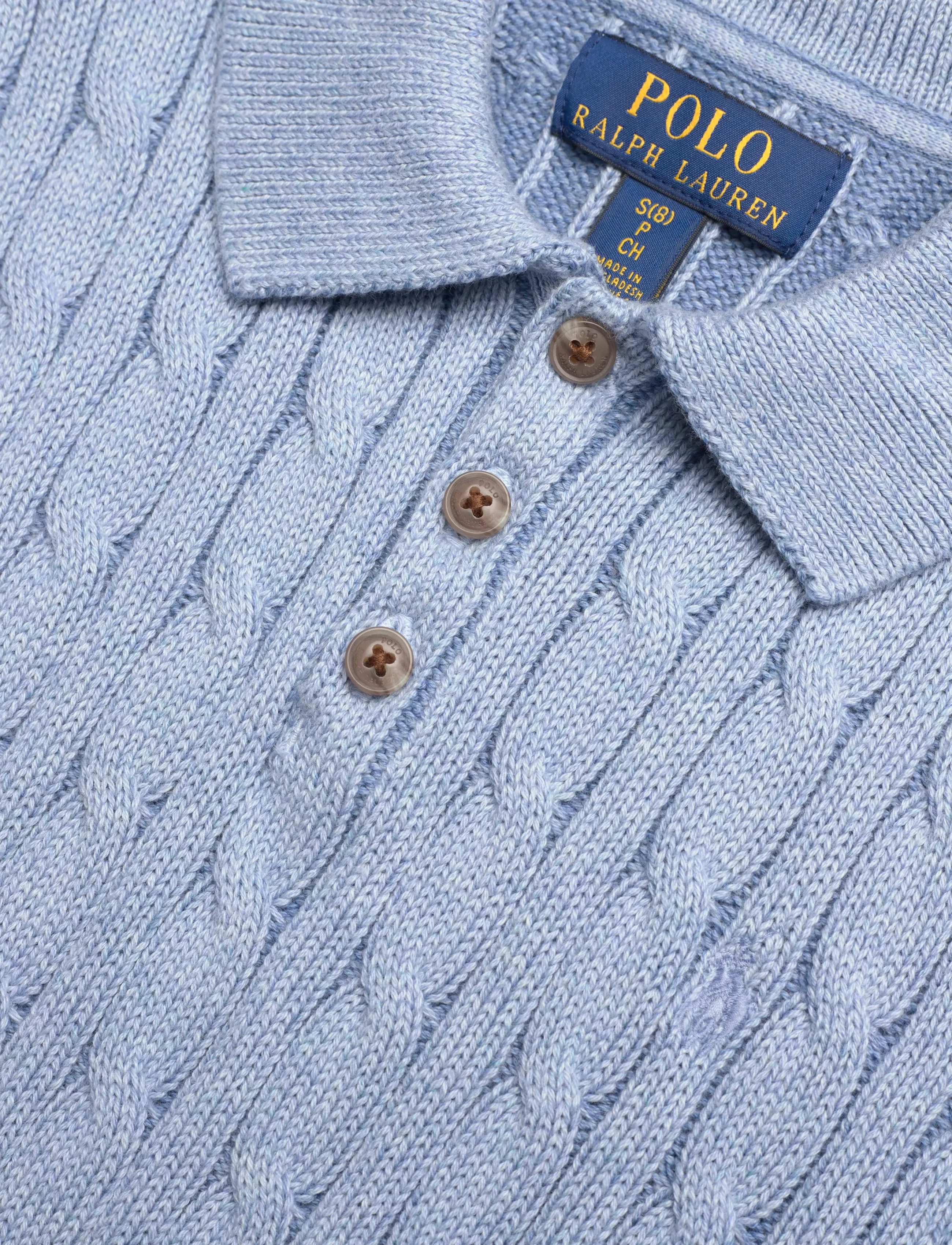 Ralph Lauren Kids - Cable-Knit Cotton Polo-Collar Sweater - kortærmede poloer - blue heather/c711 - 2