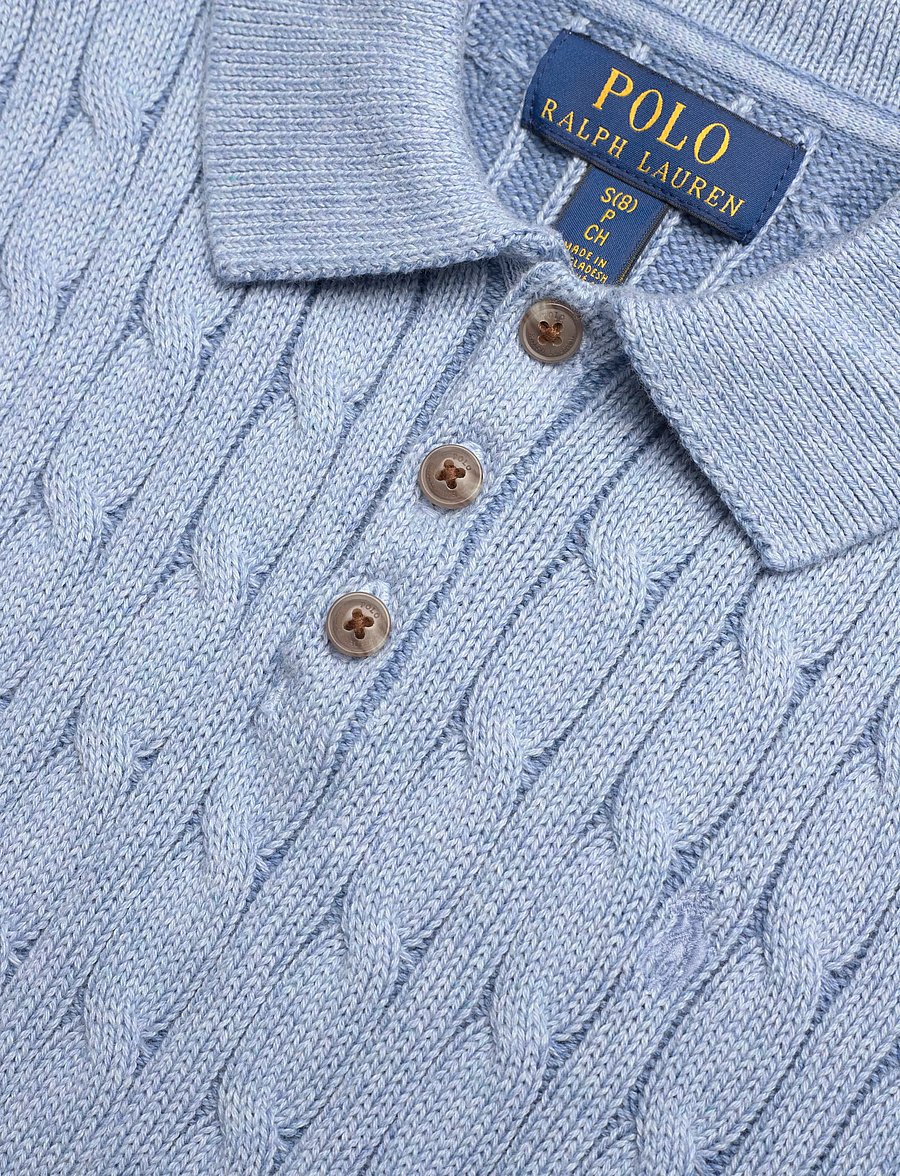 Ralph Lauren Kids - Cable-Knit Cotton Polo-Collar Sweater - kortärmade pikéer - blue heather/c711 - 2