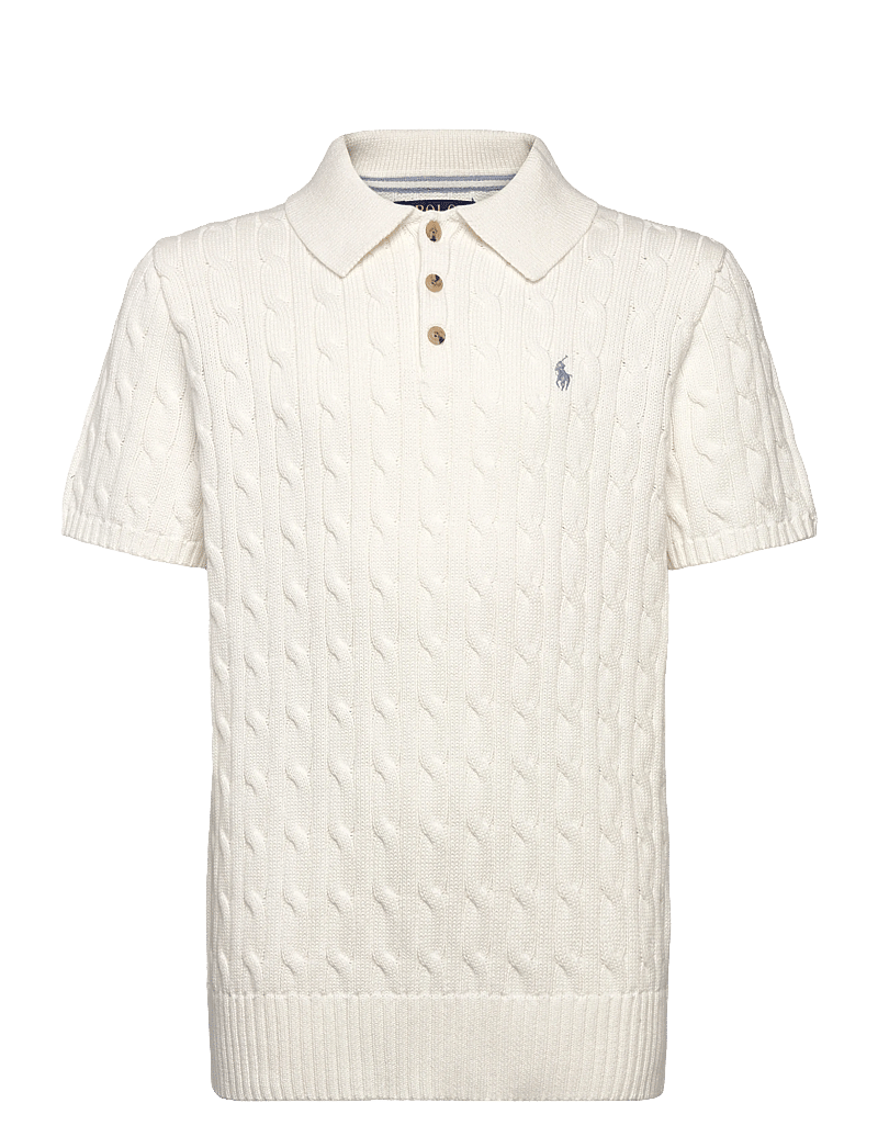 Ralph Lauren Kids - Cable-Knit Cotton Polo-Collar Sweater - kurzärmelig - deckwash white/c9 - 0