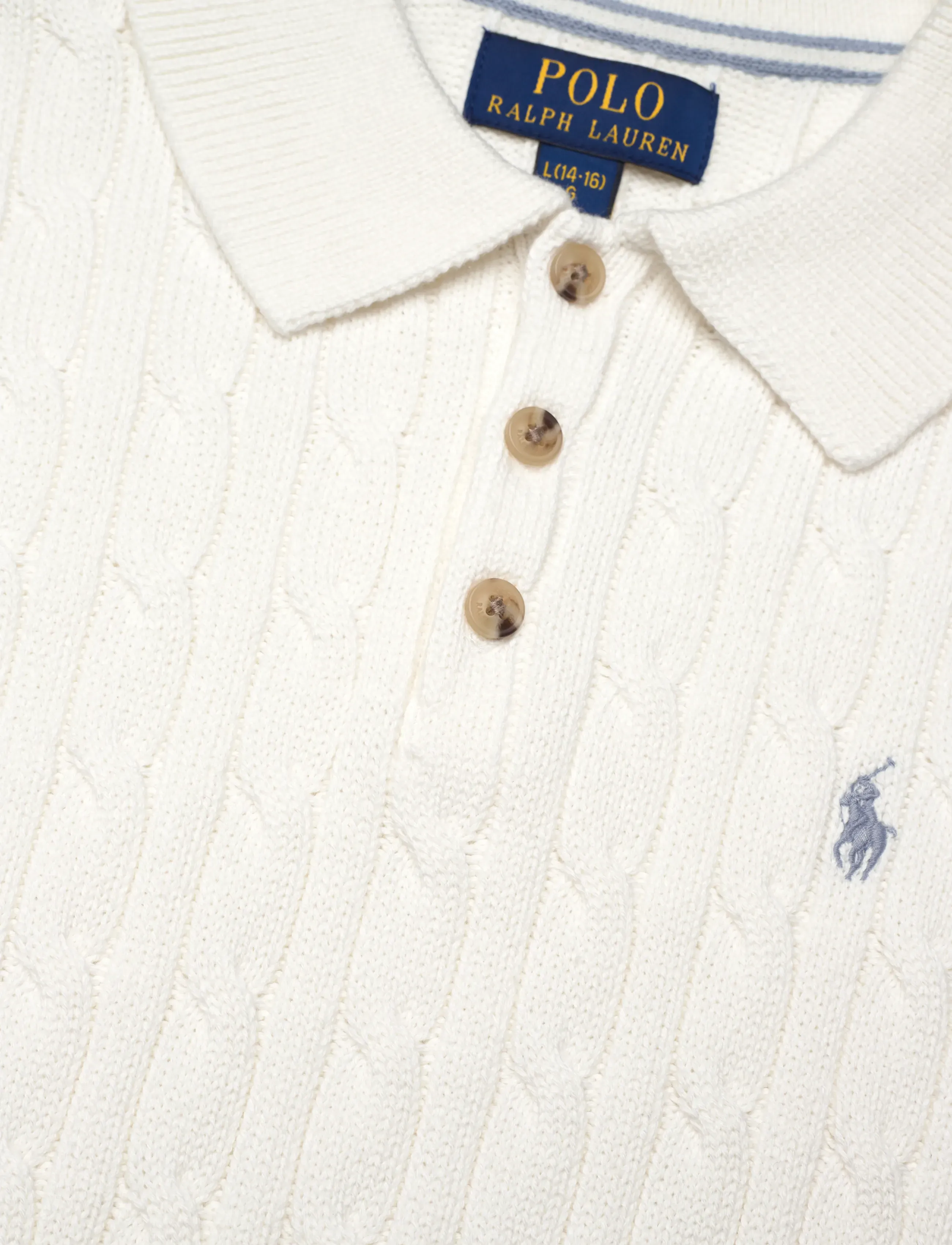 Ralph Lauren Kids - Cable-Knit Cotton Polo-Collar Sweater - kortærmede poloer - deckwash white/c9 - 2