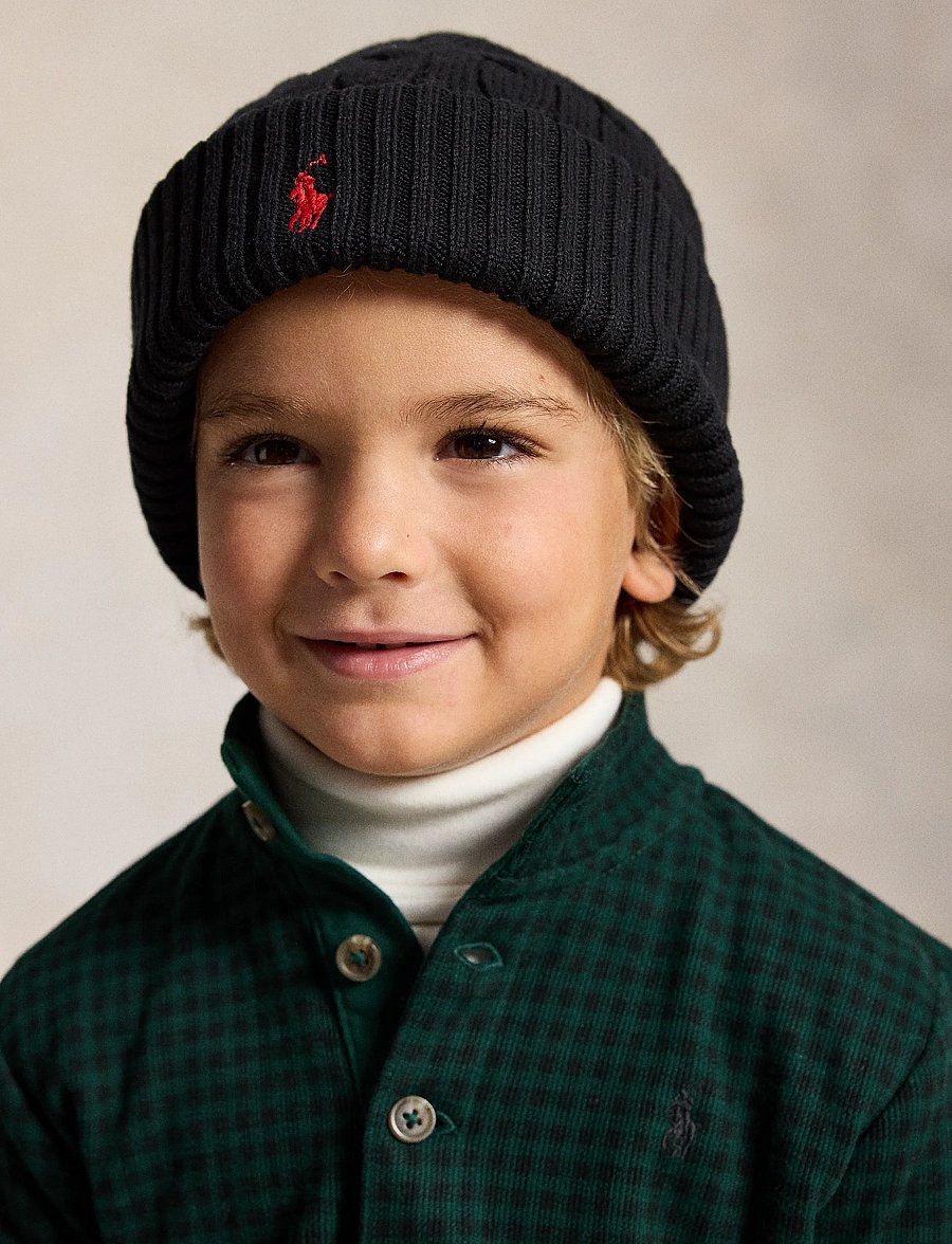 Ralph Lauren Kids - Cable-Knit Cotton Hat - vinterhuer - polo black/c3807 - 2