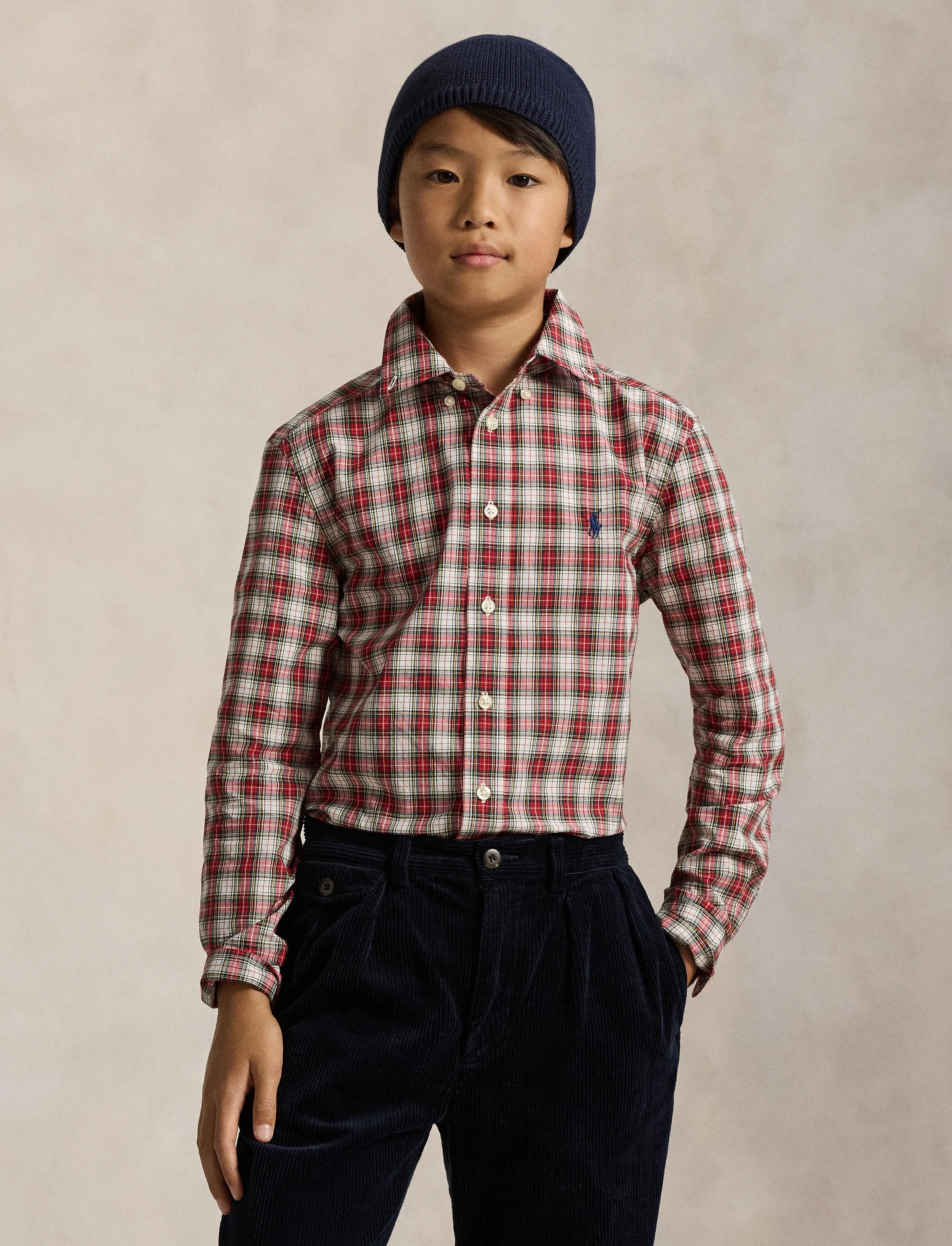 Ralph Lauren Kids - Plaid Cotton Poplin Shirt - #187 cream red mu - 3