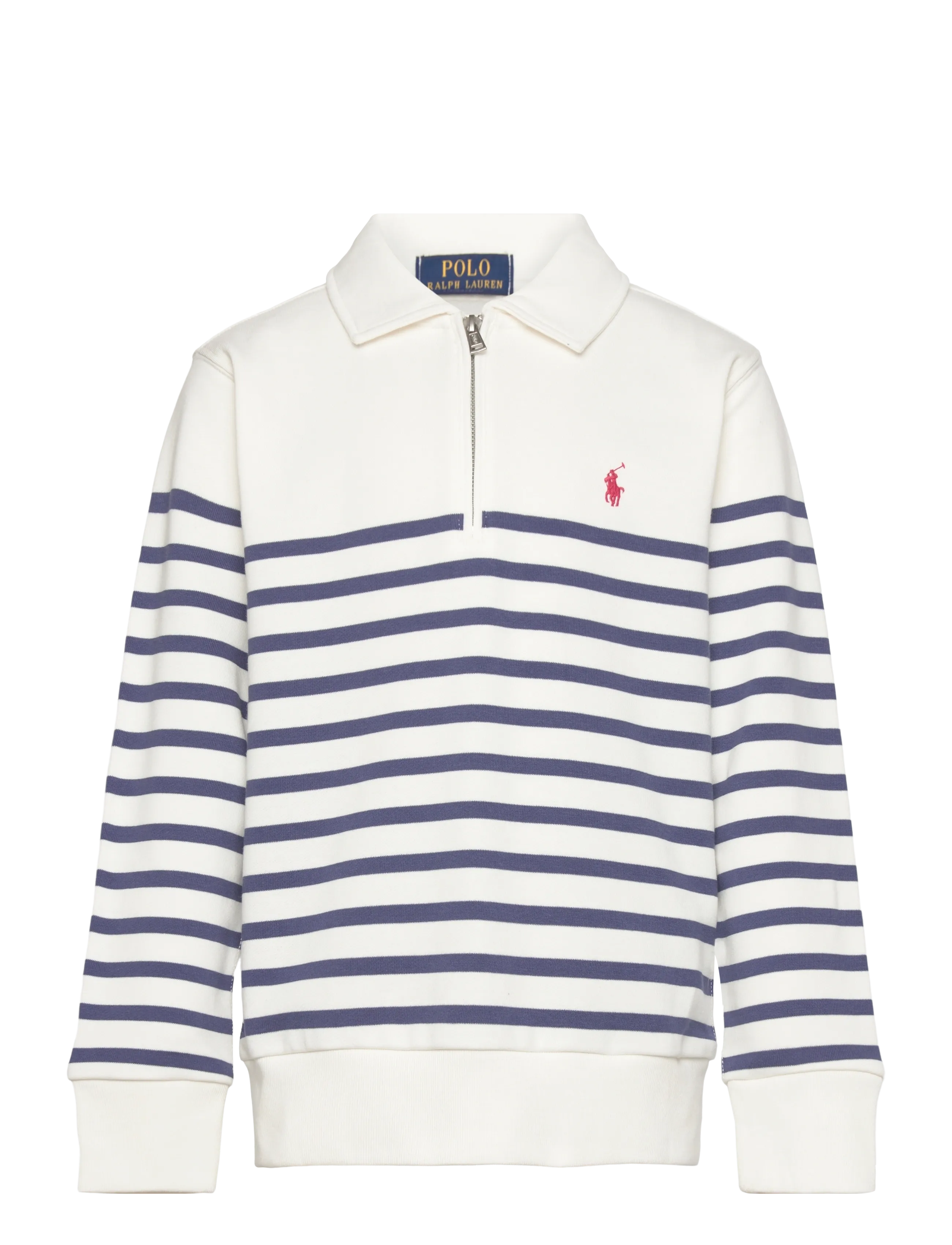 Ralph Lauren Kids Striped French Terry Quarter-Zip Sweater - Sweatshirts - DECKWASH WHITE/LI / navy