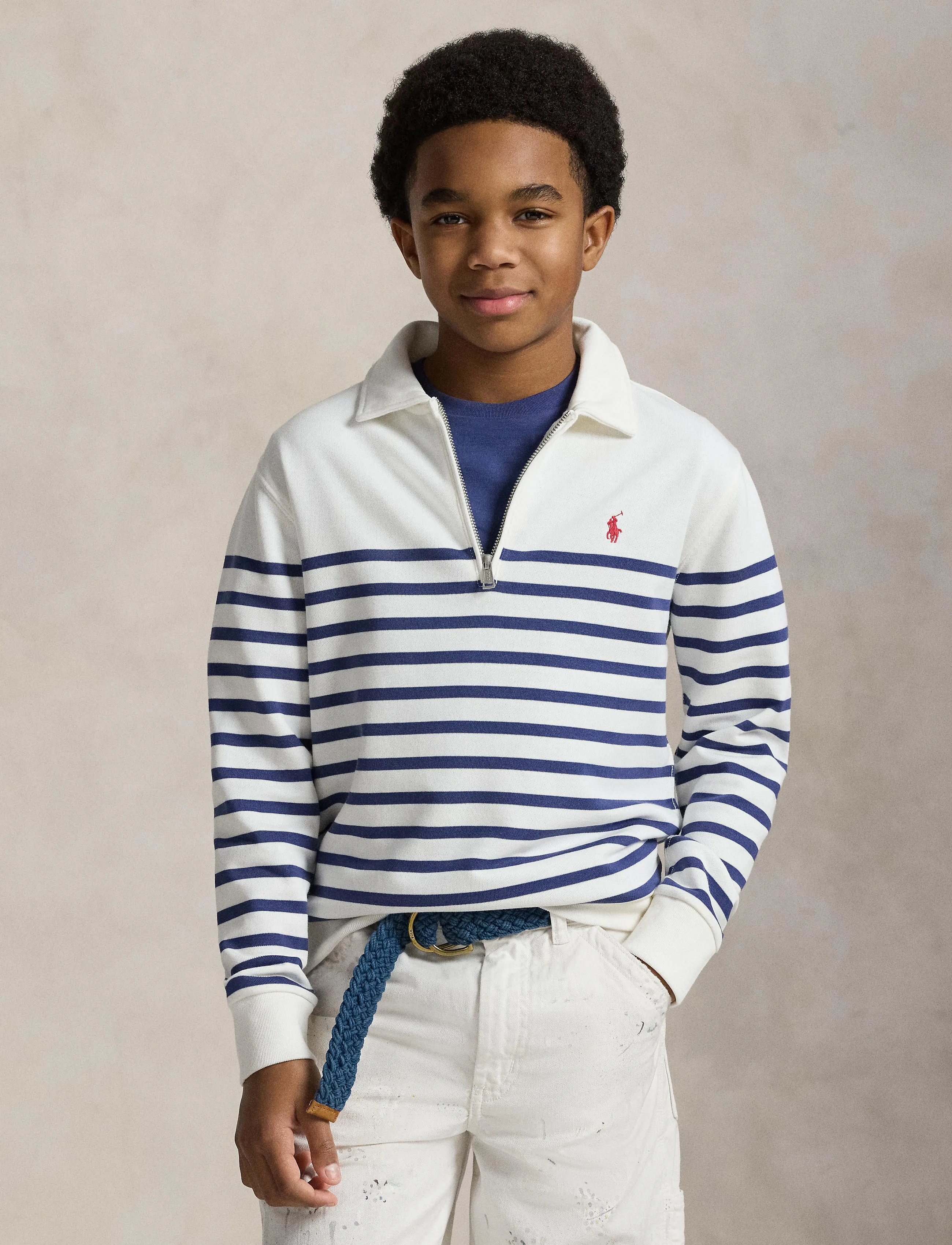 Ralph Lauren Kids - Striped French Terry Quarter-Zip Sweater - polos à manches longues - deckwash white/li - 3
