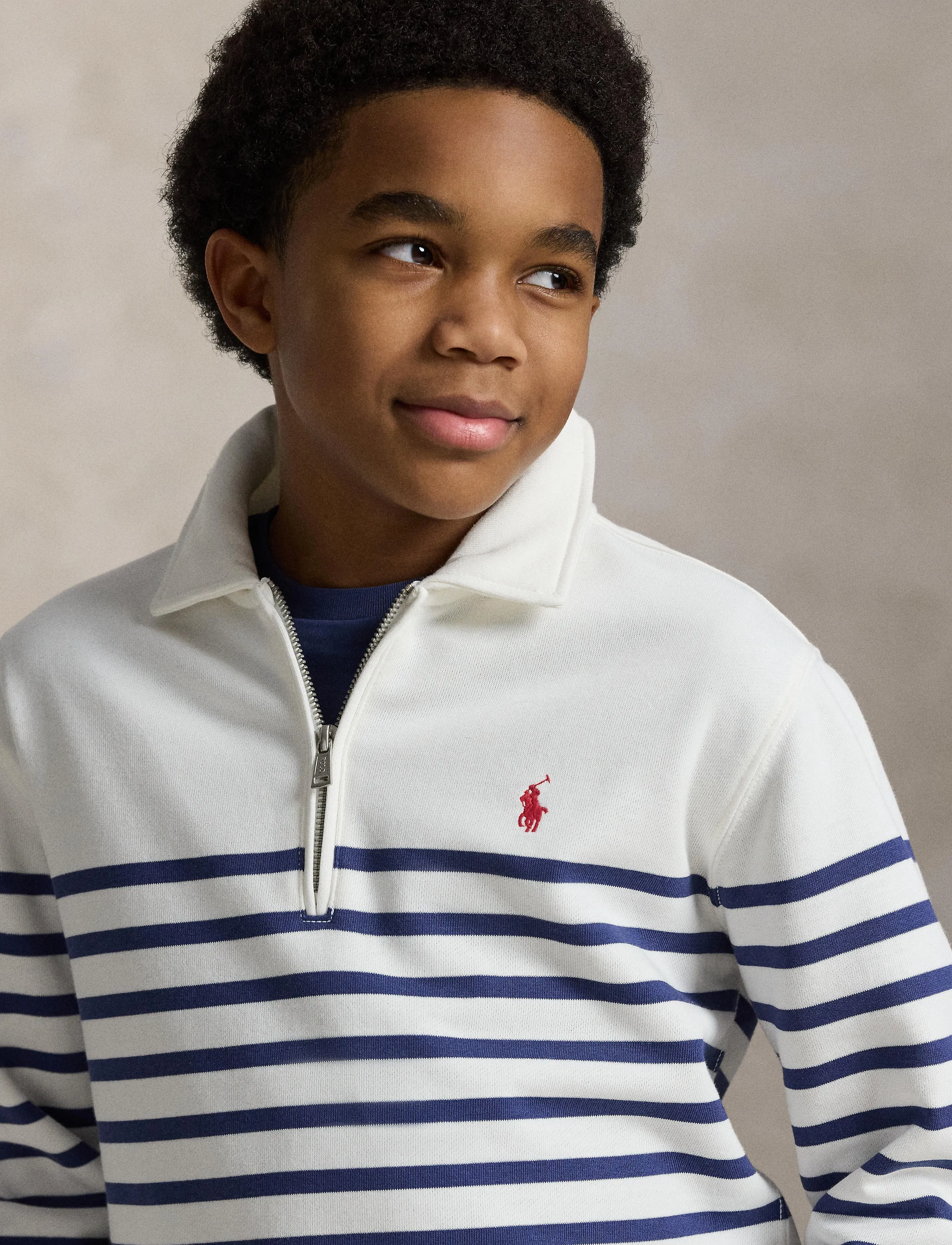 Ralph Lauren Kids - Striped French Terry Quarter-Zip Sweater - polos à manches longues - deckwash white/li - 4