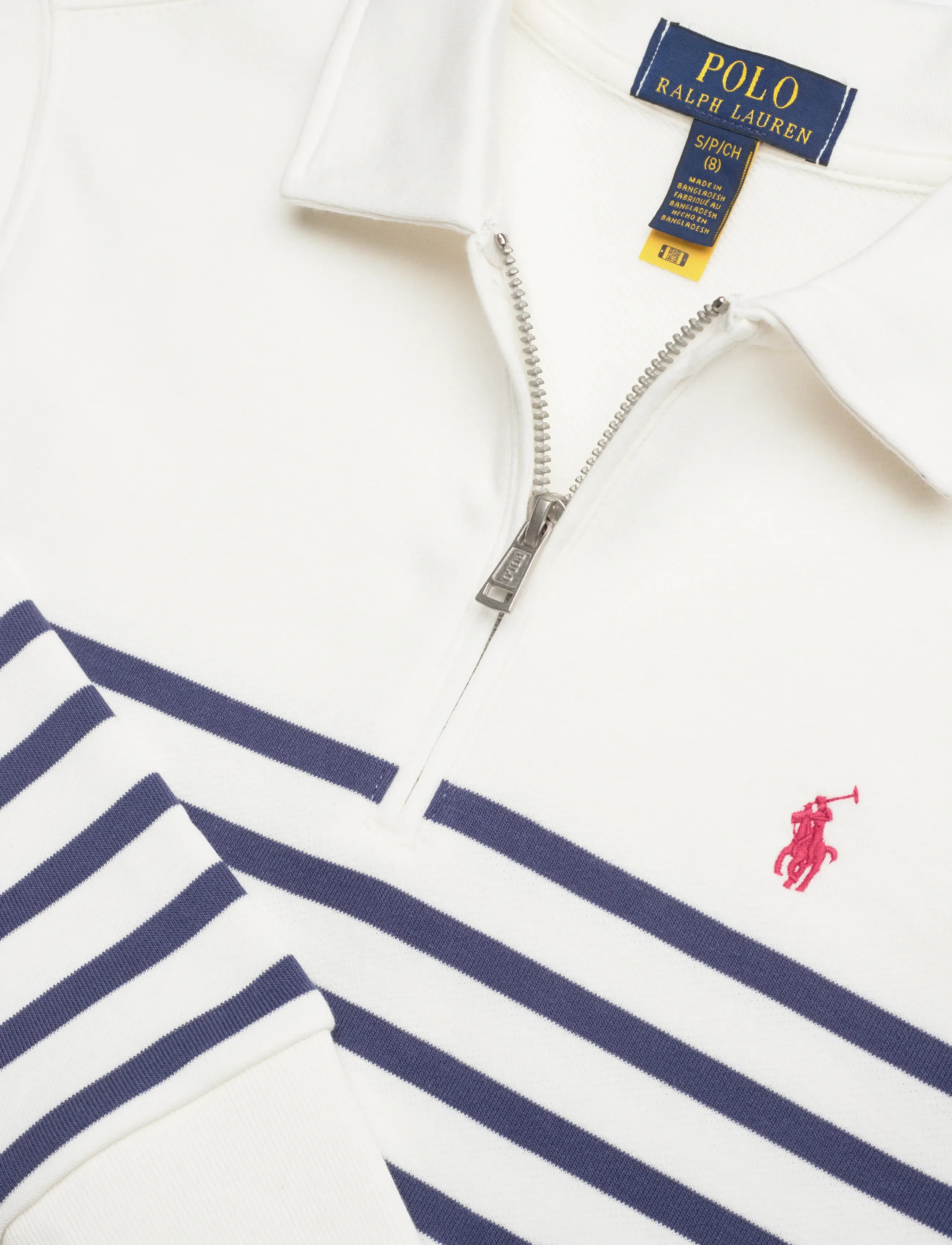 Ralph Lauren Kids - Striped French Terry Quarter-Zip Sweater - polos à manches longues - deckwash white/li - 5