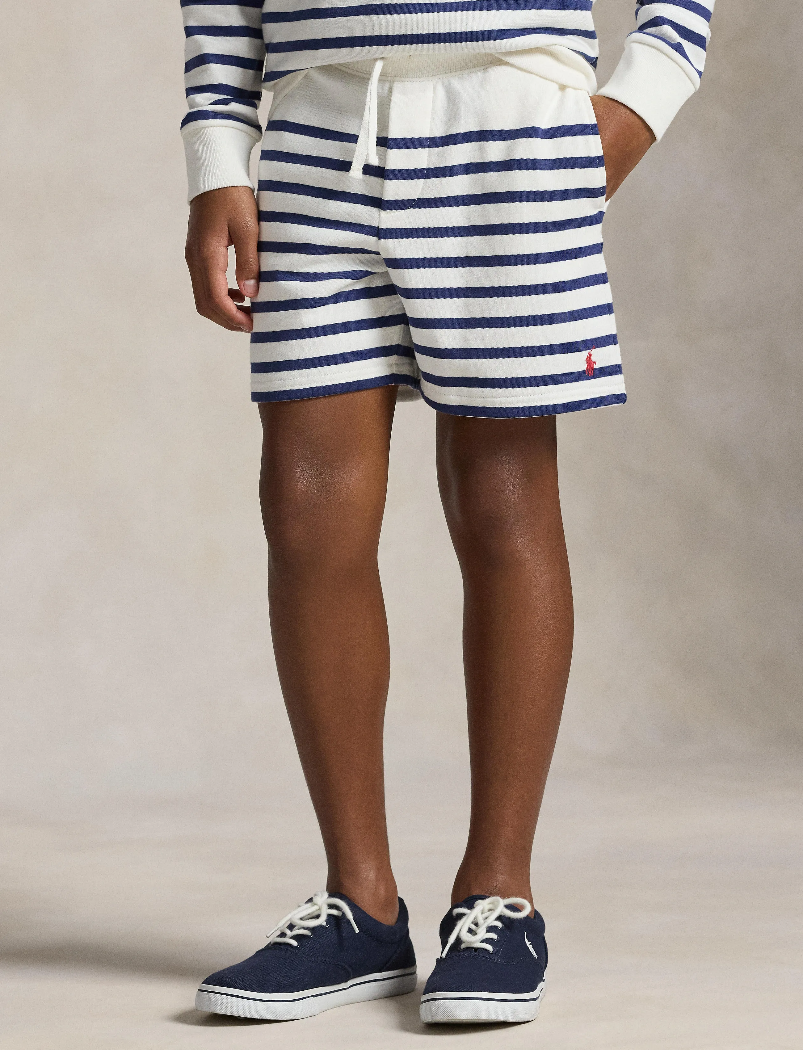 Ralph Lauren Kids Striped French Terry Short, Stribede French Terry Shorts, Navy, Str: 163-174