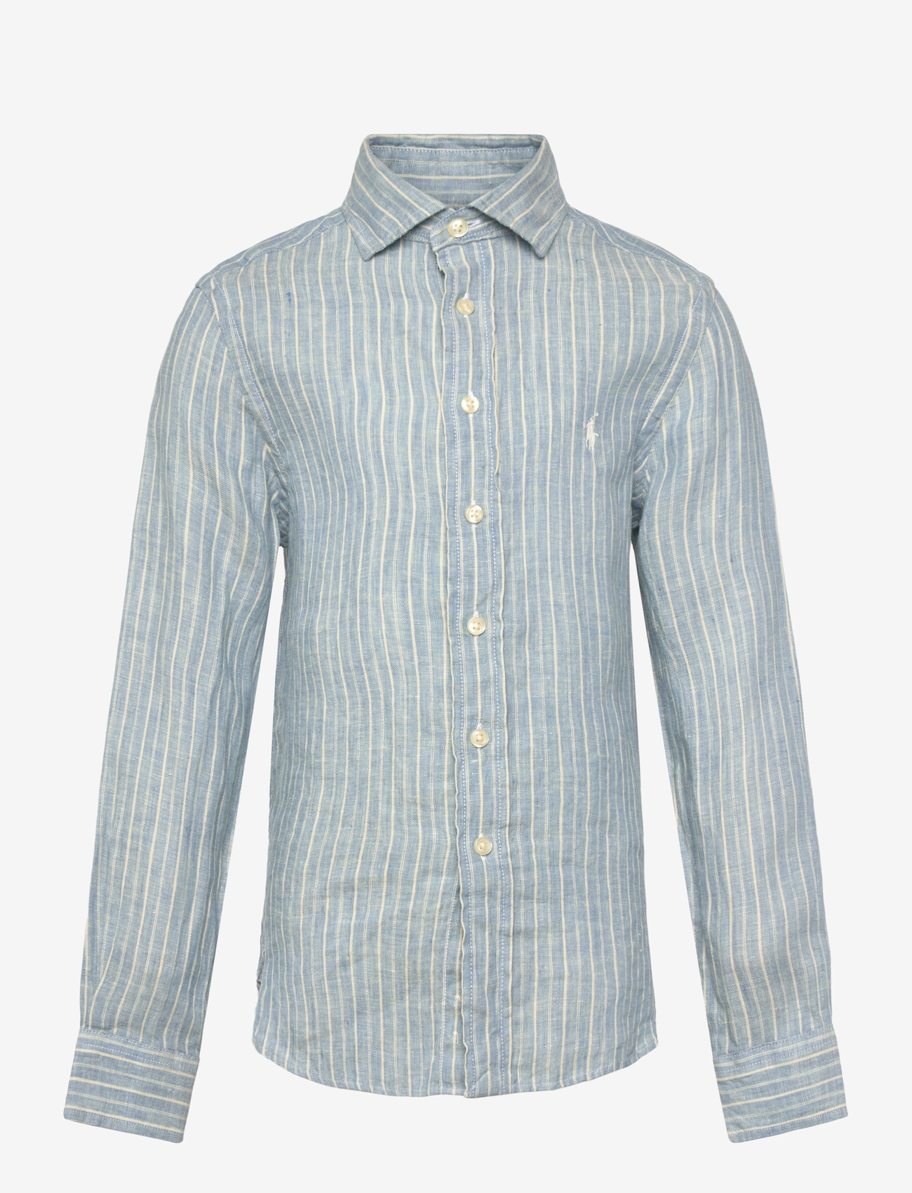Ralph Lauren Kids - Striped Linen Shirt - långärmade skjortor - #b222a blue cream - 0