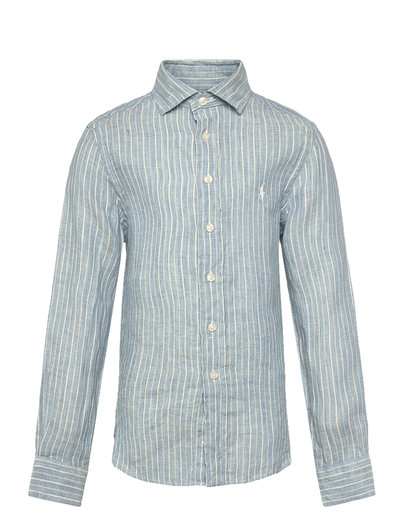 Ralph Lauren Kids - Striped Linen Shirt - långärmade skjortor - #b222a blue cream - 0