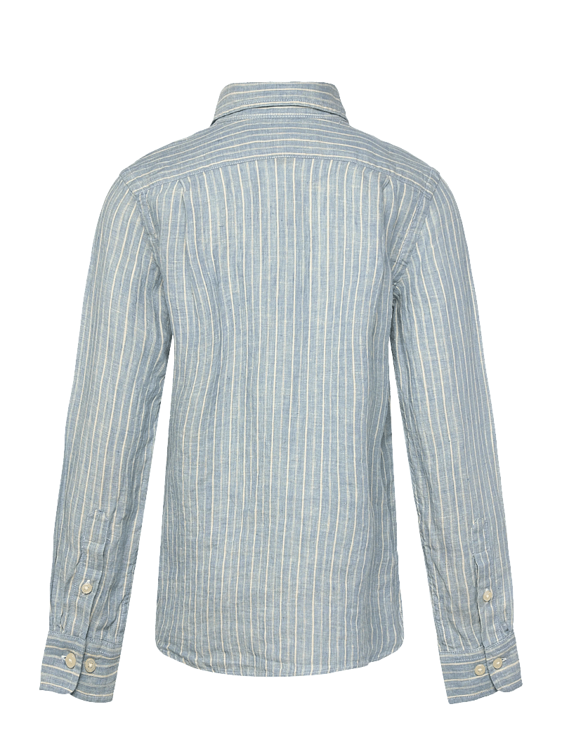 Ralph Lauren Kids - Striped Linen Shirt - långärmade skjortor - #b222a blue cream - 1
