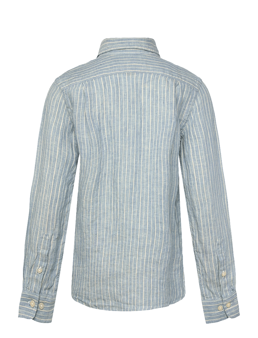 Ralph Lauren Kids - Striped Linen Shirt - pikkade varrukatega särgid - #b222a blue cream - 2
