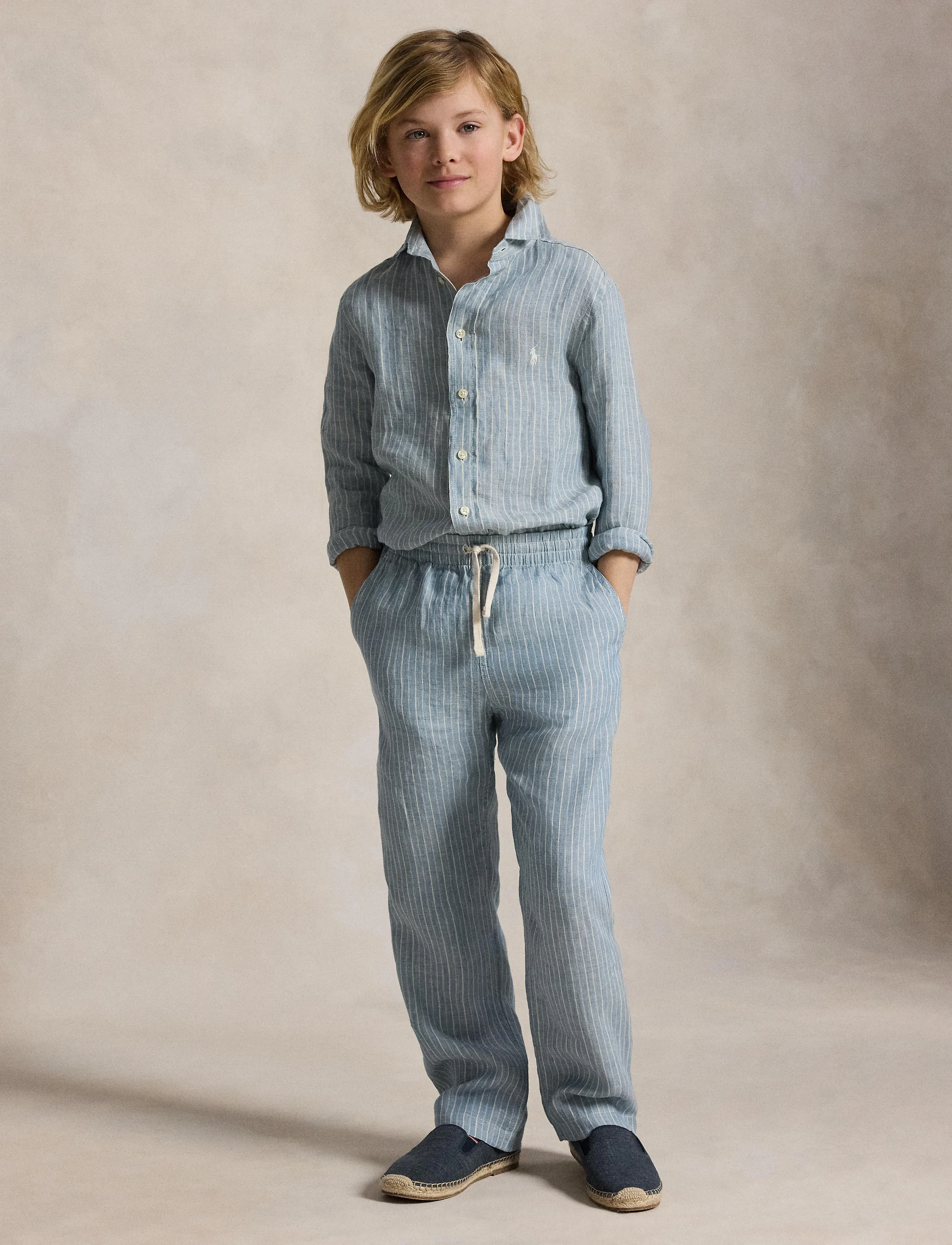 Ralph Lauren Kids Striped Linen Shirt - Skyrtur -  / blue