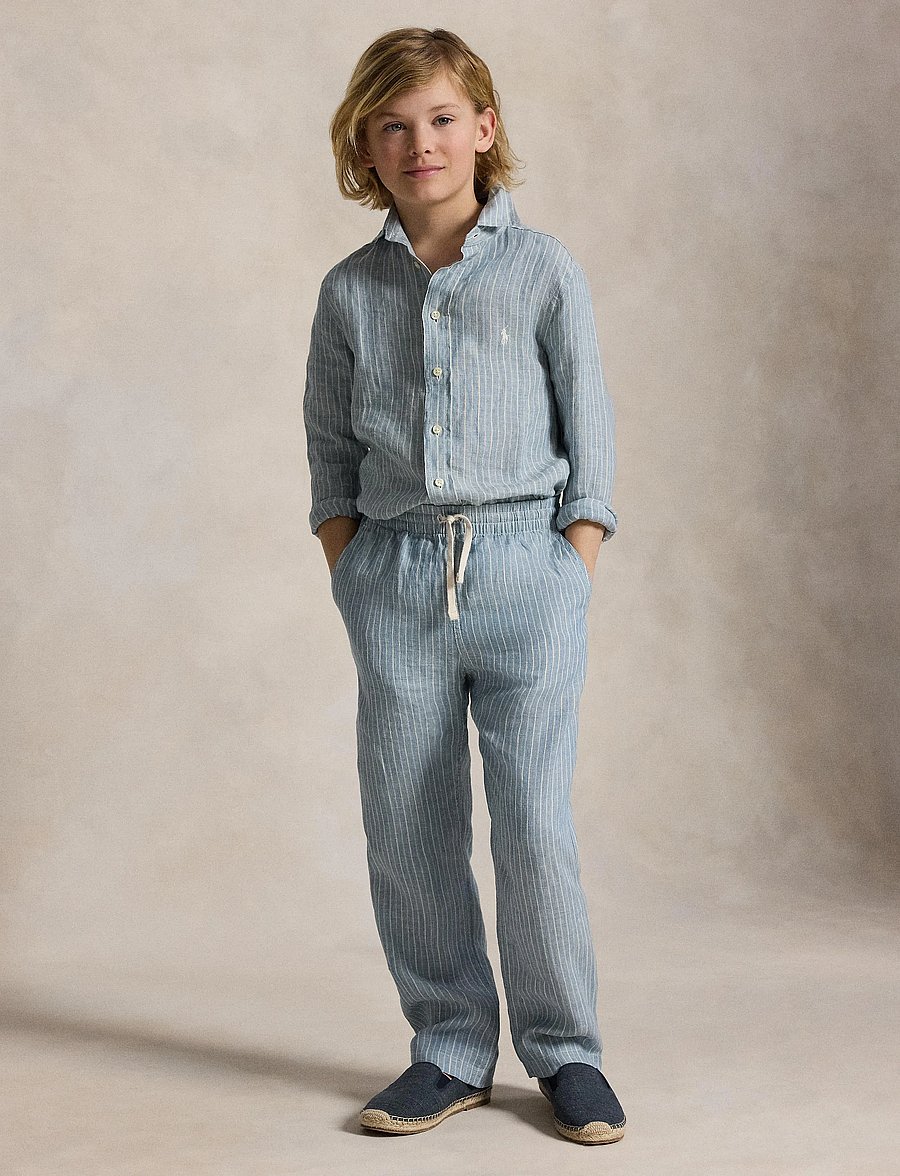 Ralph Lauren Kids - Striped Linen Shirt - pikkade varrukatega särgid - #b222a blue cream - 0