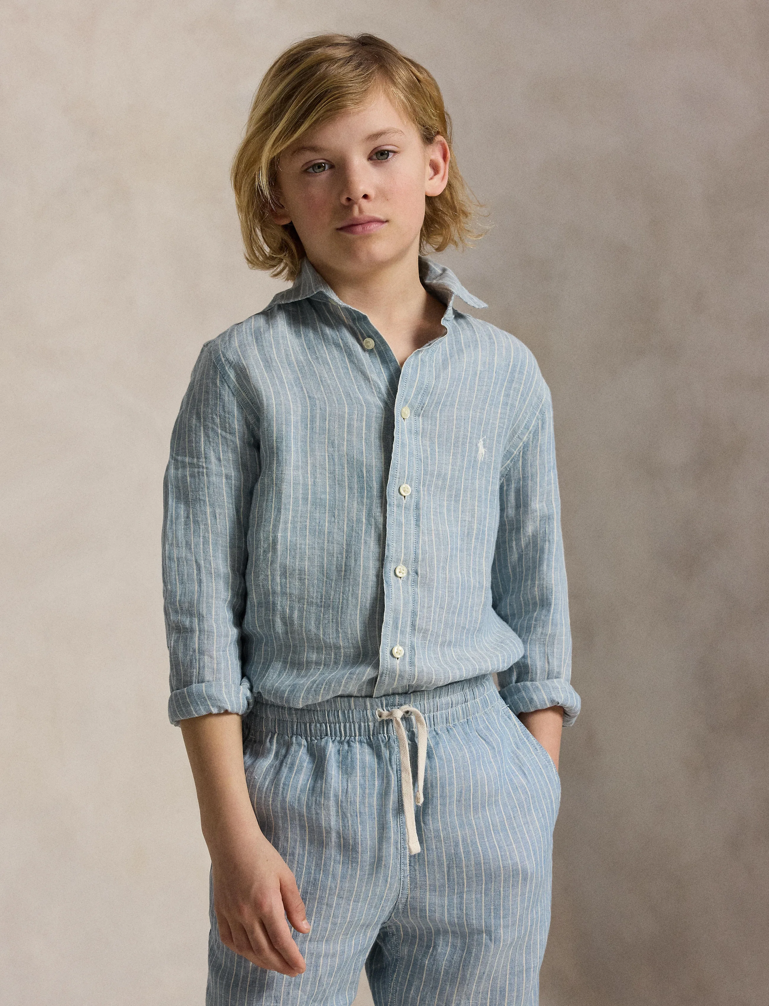 Ralph Lauren Kids - Striped Linen Shirt - langærmede skjorter - #b222a blue cream - 3