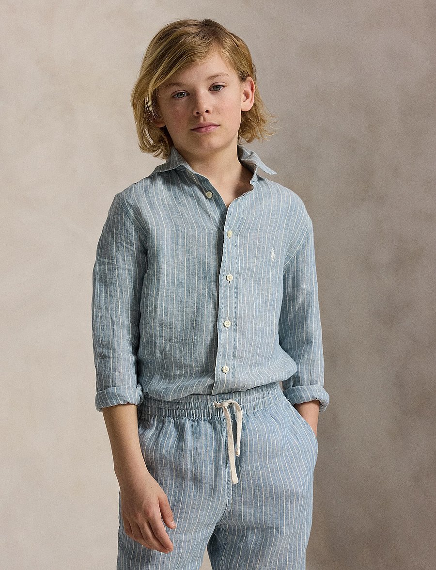 Ralph Lauren Kids - Striped Linen Shirt - pikkade varrukatega särgid - #b222a blue cream - 3