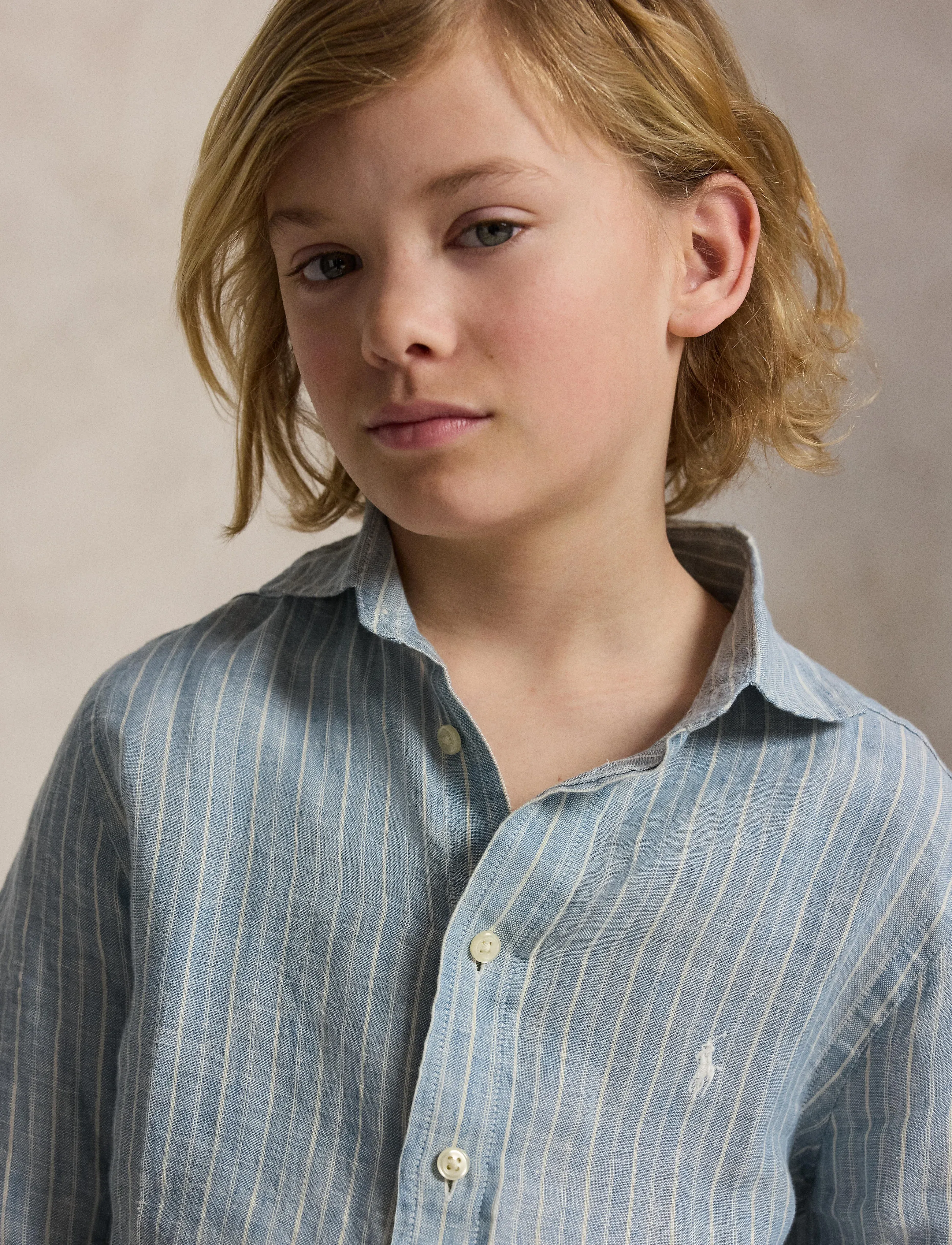Ralph Lauren Kids - Striped Linen Shirt - langærmede skjorter - #b222a blue cream - 4