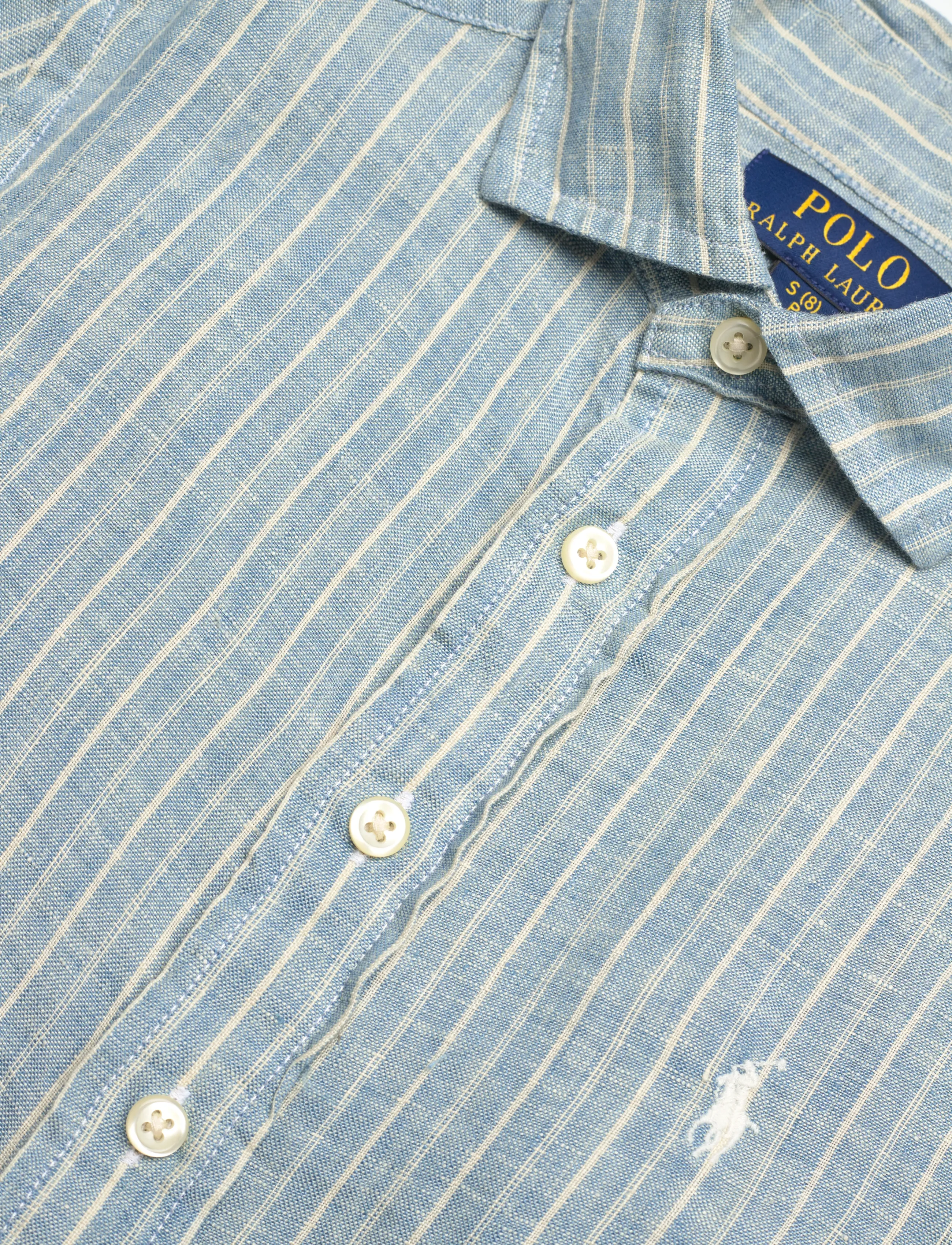 Ralph Lauren Kids - Striped Linen Shirt - langærmede skjorter - #b222a blue cream - 5